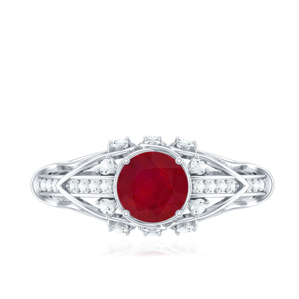 Ruby Engagement Ring – Vintage 0.6 Carat Diamond Prong Setting Classic Style