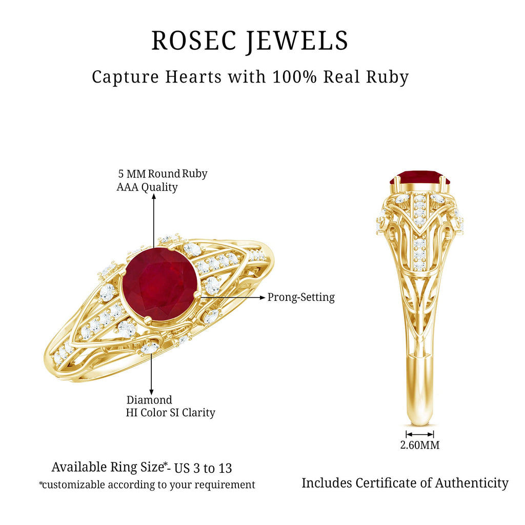 Ruby Engagement Ring – Vintage 0.6 Carat Diamond Prong Setting Classic Style