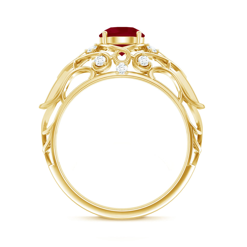Ruby Engagement Ring – Vintage 0.6 Carat Diamond Prong Setting Classic Style