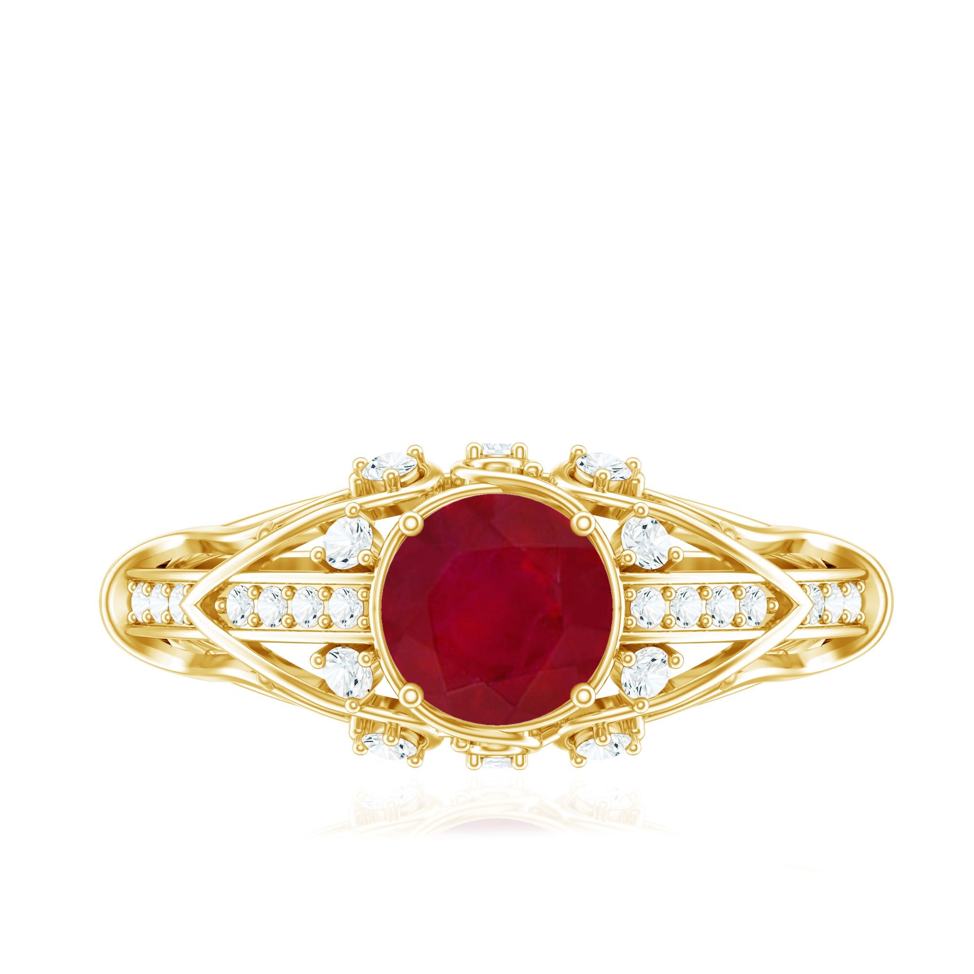 Ruby Engagement Ring – Vintage 0.6 Carat Diamond Prong Setting Classic Style