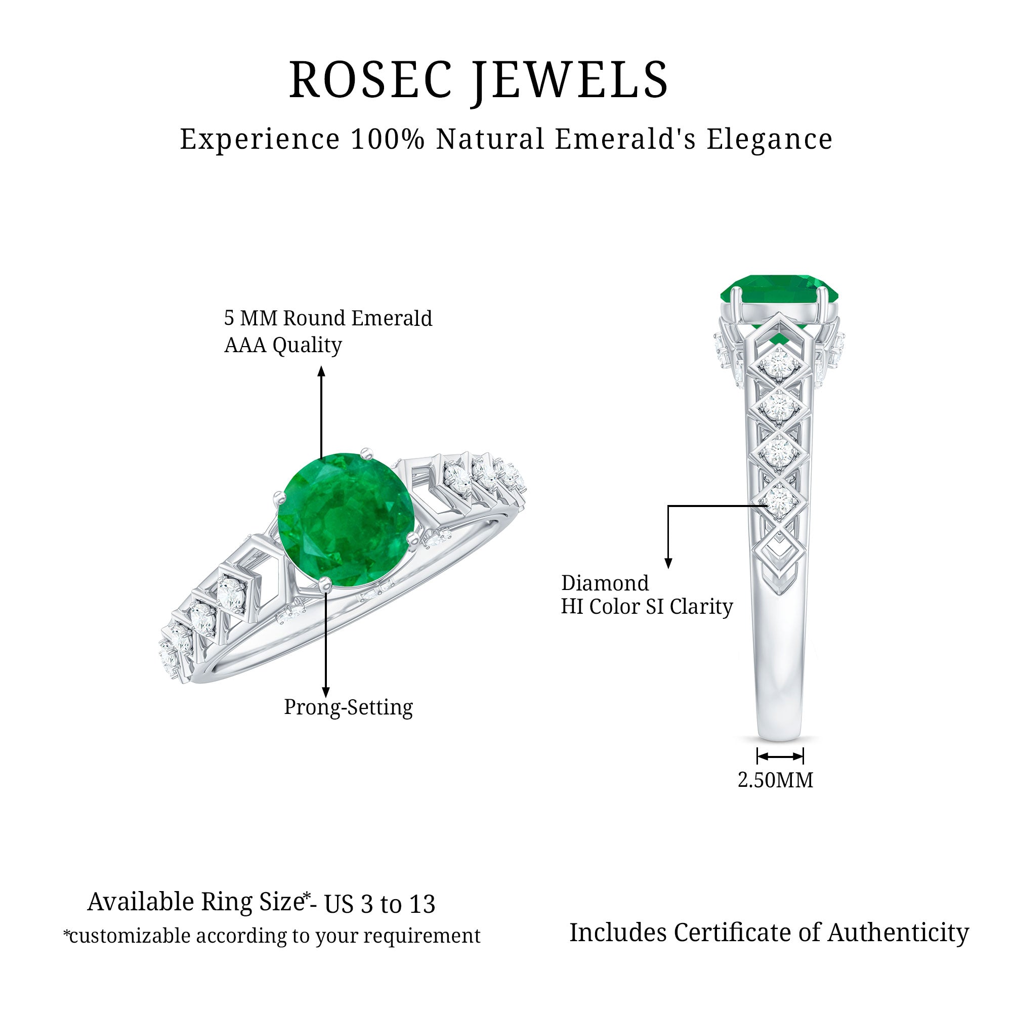 Emerald Engagement Ring – Art Deco Vintage Solitaire with Diamond Accents