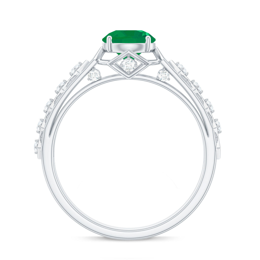 Emerald Engagement Ring – Art Deco Vintage Solitaire with Diamond Accents
