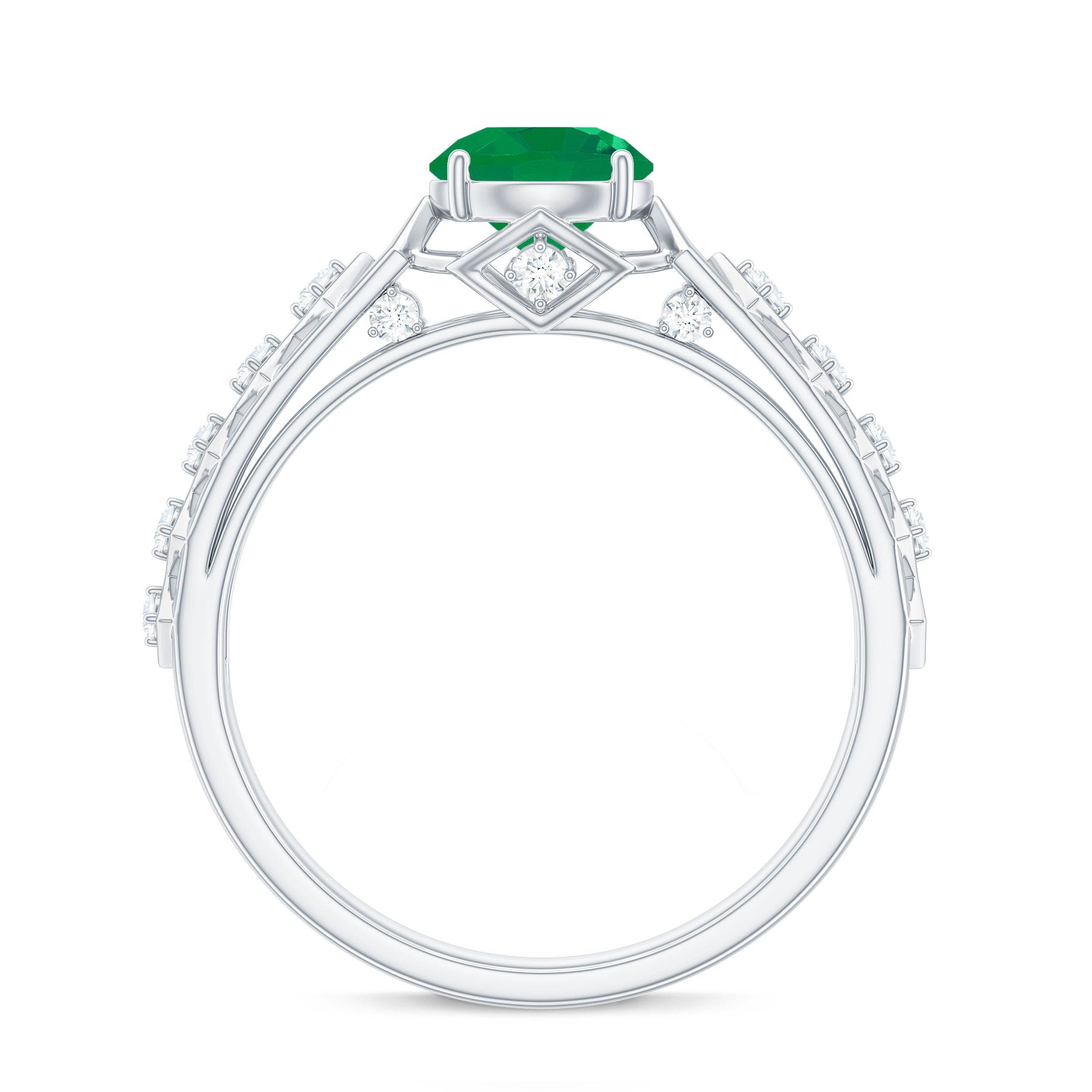 Emerald Engagement Ring – Art Deco Vintage Solitaire with Diamond Accents