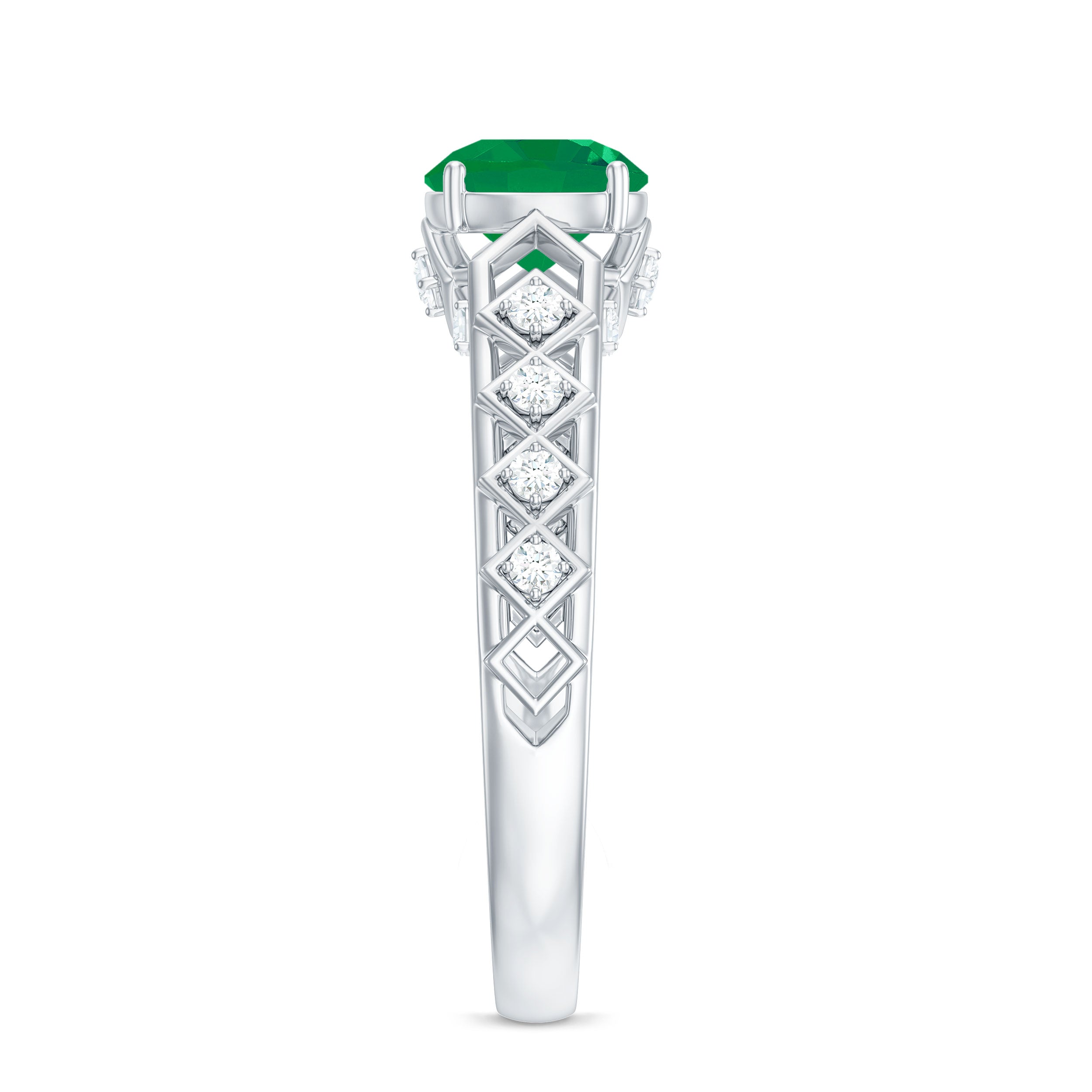 Emerald Engagement Ring – Art Deco Vintage Solitaire with Diamond Accents
