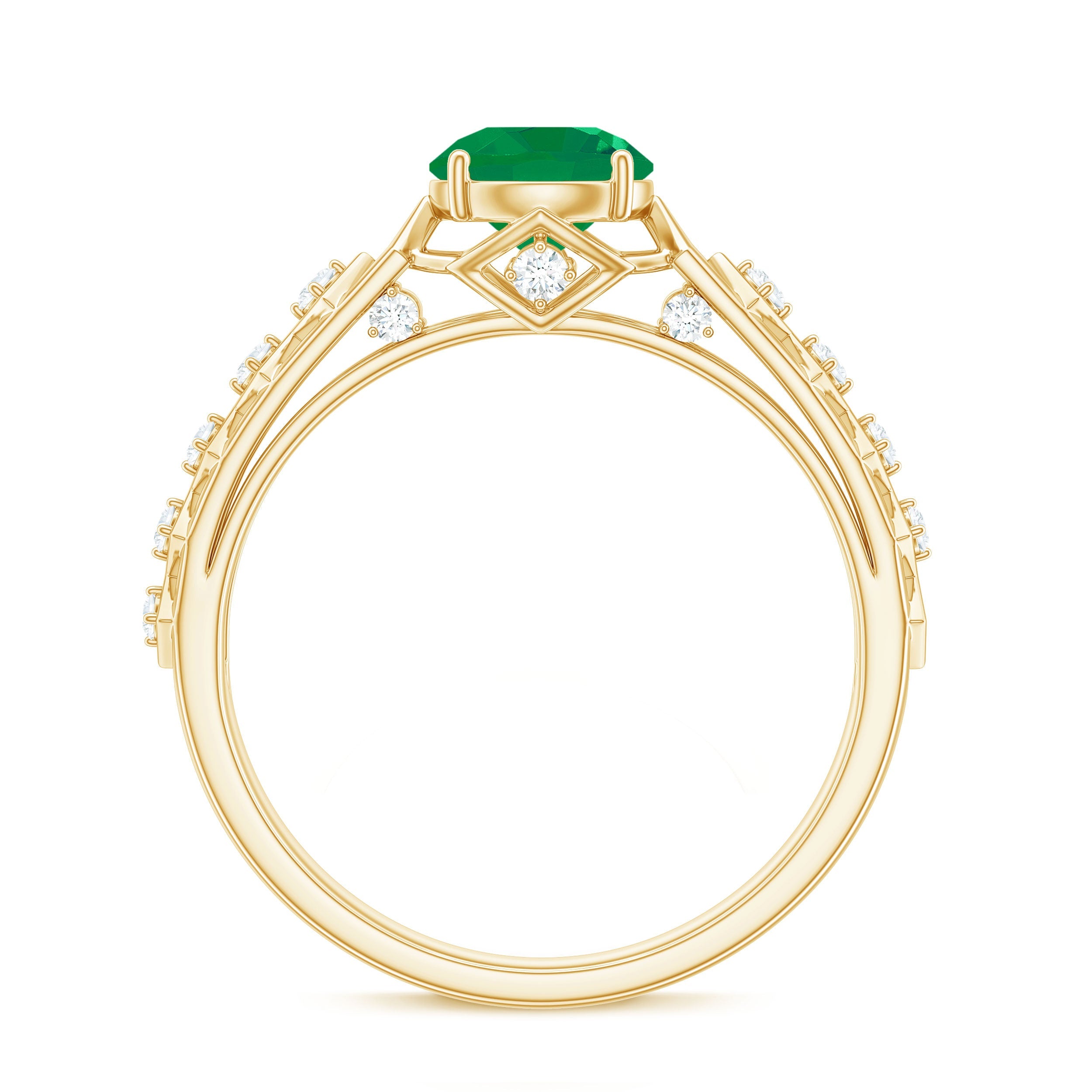 Emerald Engagement Ring – Art Deco Vintage Solitaire with Diamond Accents