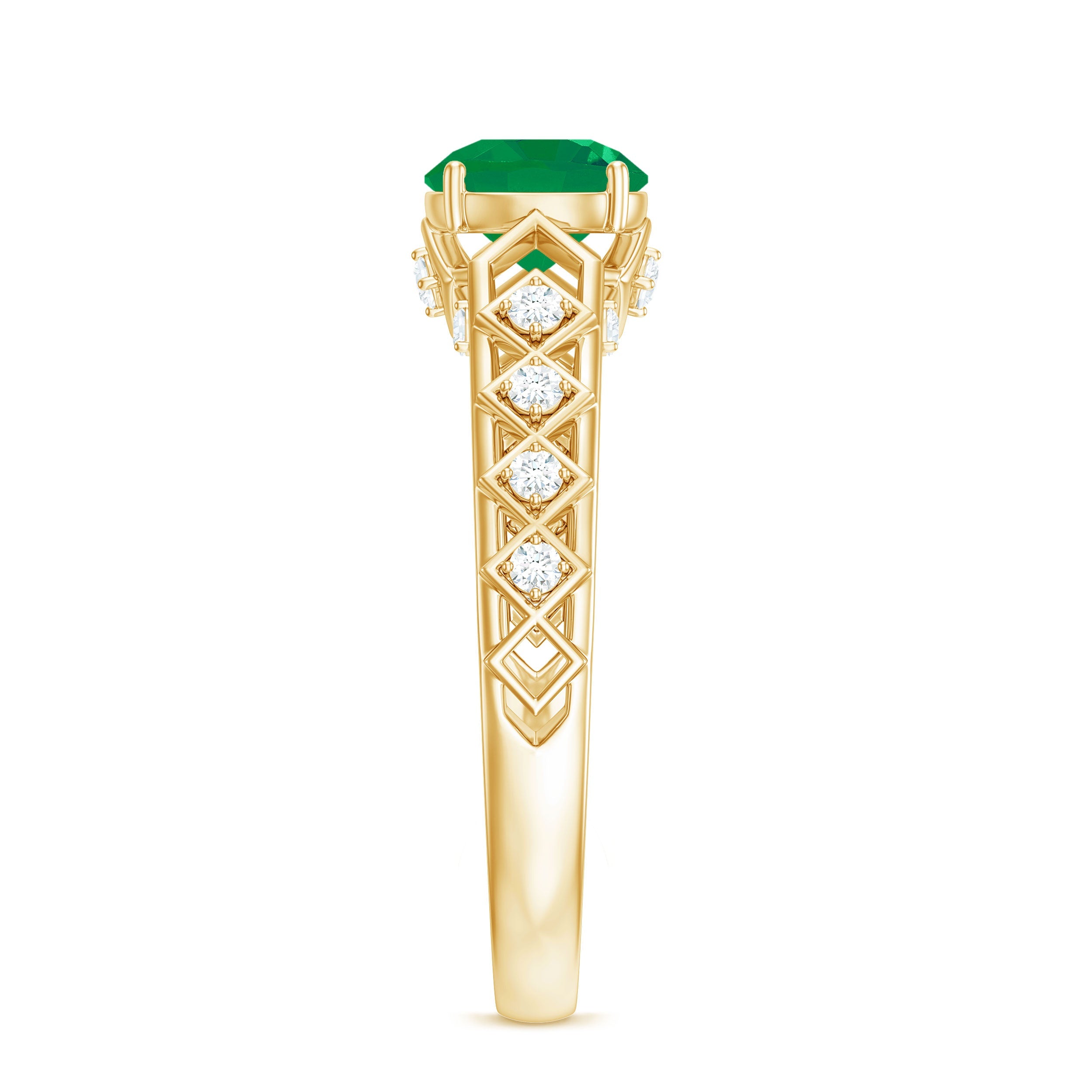 Emerald Engagement Ring – Art Deco Vintage Solitaire with Diamond Accents