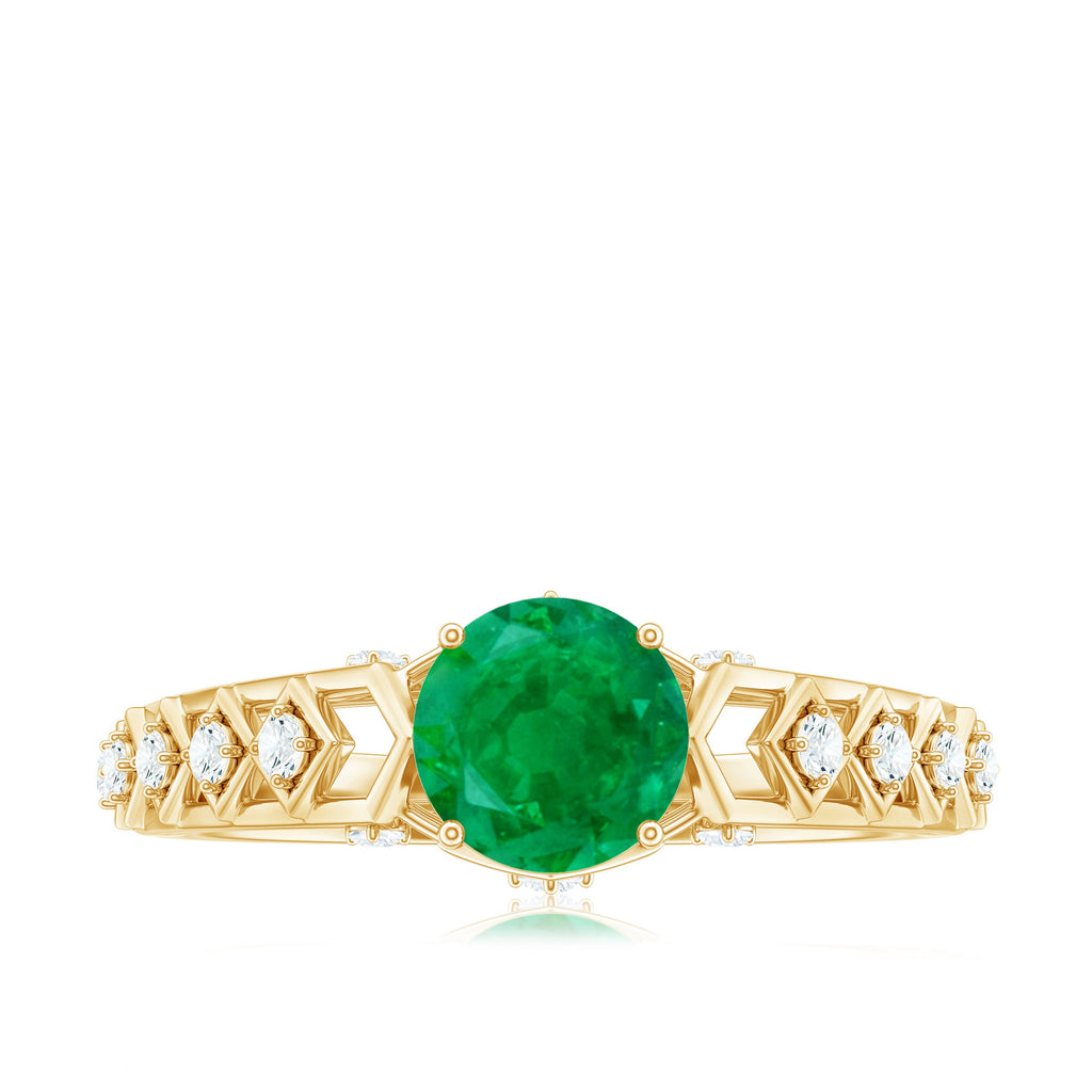 Emerald Engagement Ring – Art Deco Vintage Solitaire with Diamond Accents