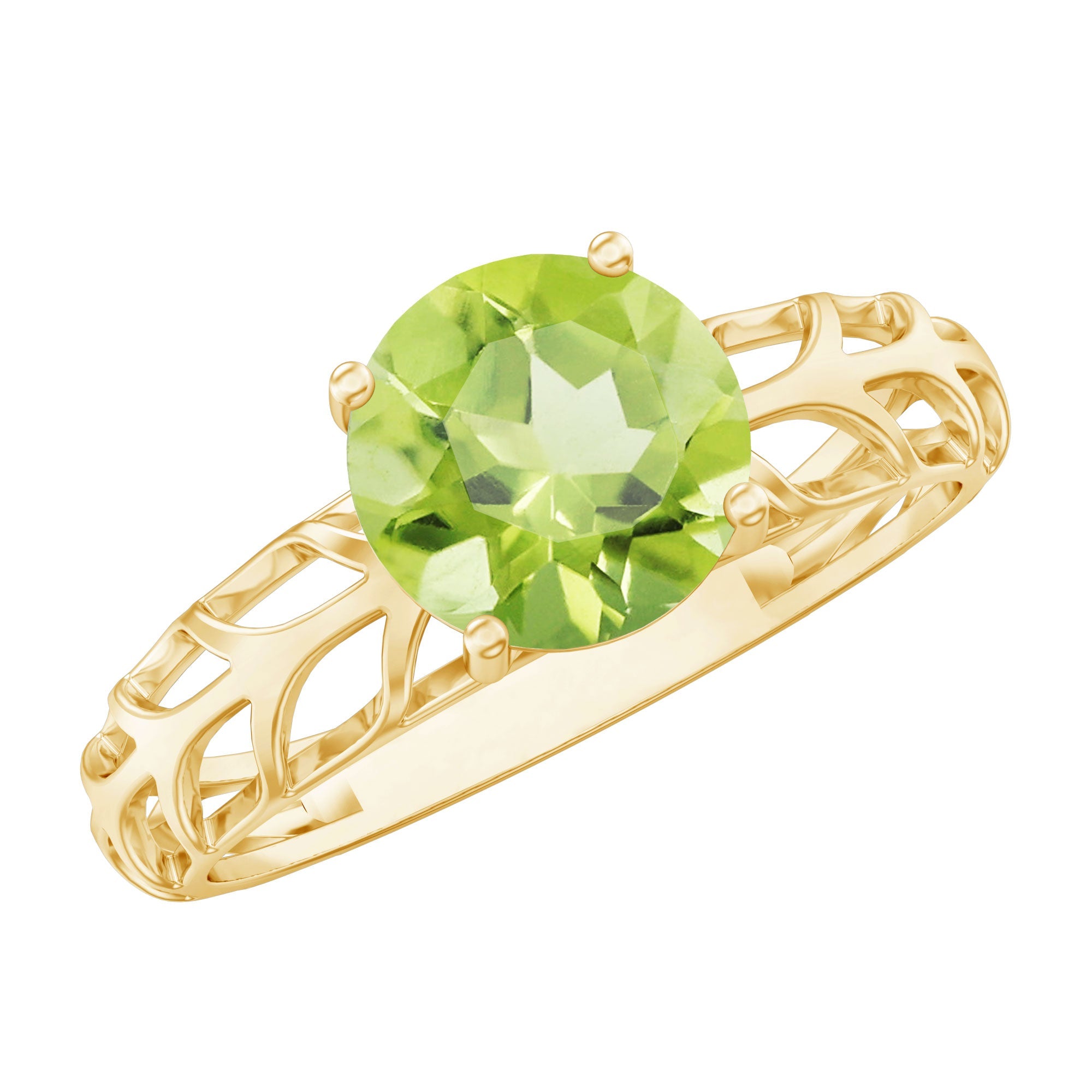 Peridot Engagement Ring - 2 Carat Round Shape Solitaire With Basket Setting