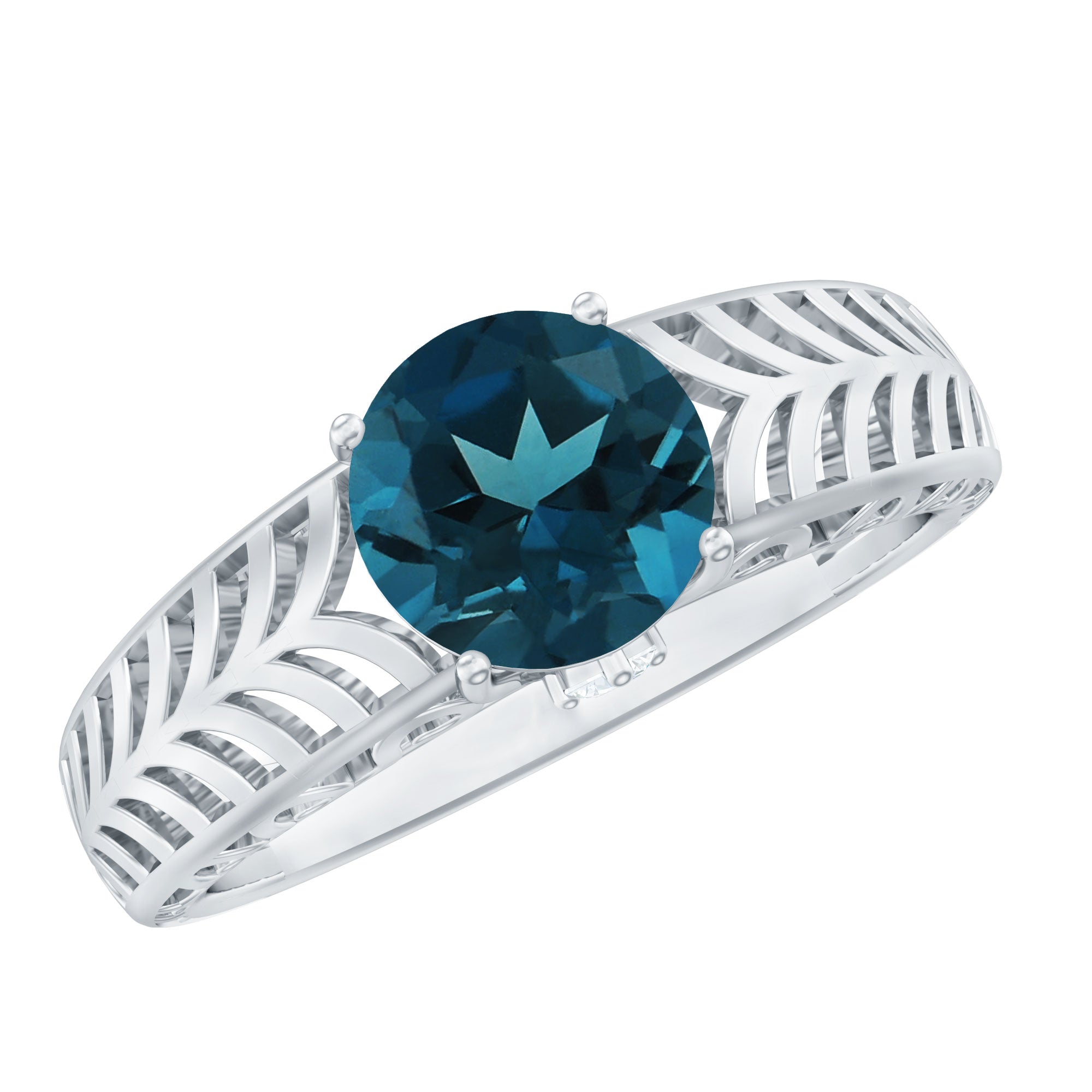 1.3 Carat Round London Blue Topaz Solitaire Engagement Ring with Certificate
