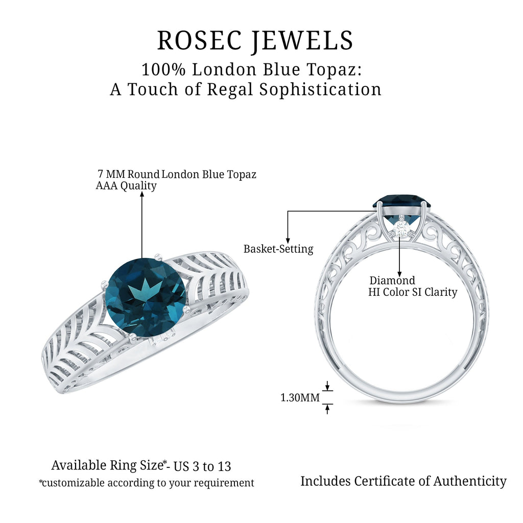 1.3 Carat Round London Blue Topaz Solitaire Engagement Ring with Certificate
