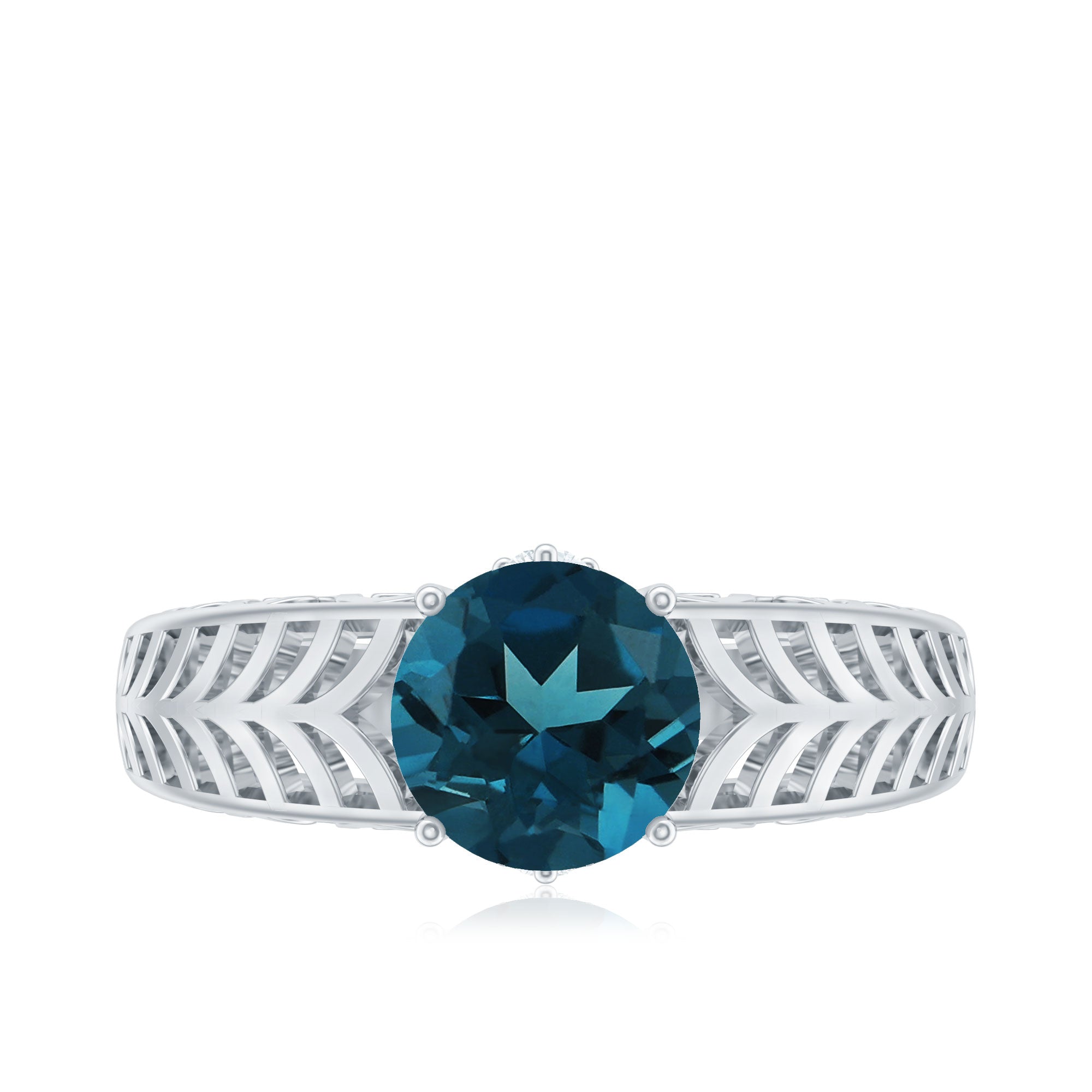 1.3 Carat Round London Blue Topaz Solitaire Engagement Ring with Certificate