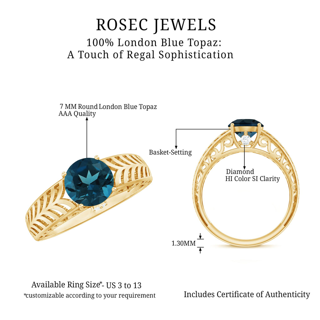 1.3 Carat Round London Blue Topaz Solitaire Engagement Ring with Certificate