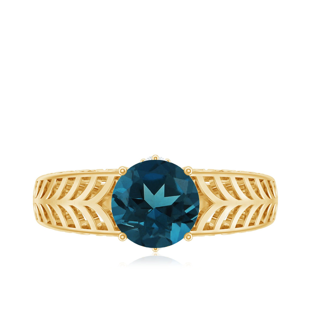 1.3 Carat Round London Blue Topaz Solitaire Engagement Ring with Certificate