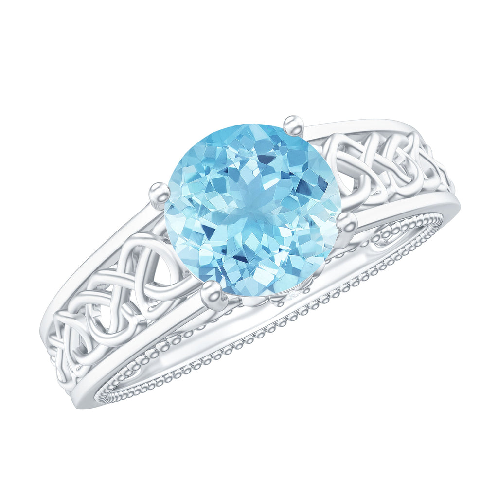 Aquamarine Engagement Ring – Vintage Inspired Diamond Accent Blue Gemstone Band