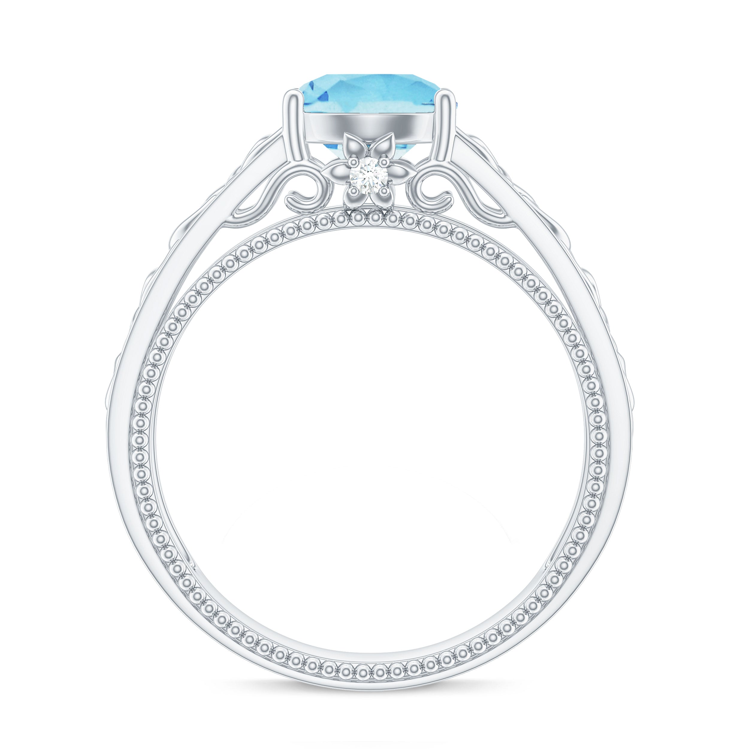 Aquamarine Engagement Ring – Vintage Inspired Diamond Accent Blue Gemstone Band