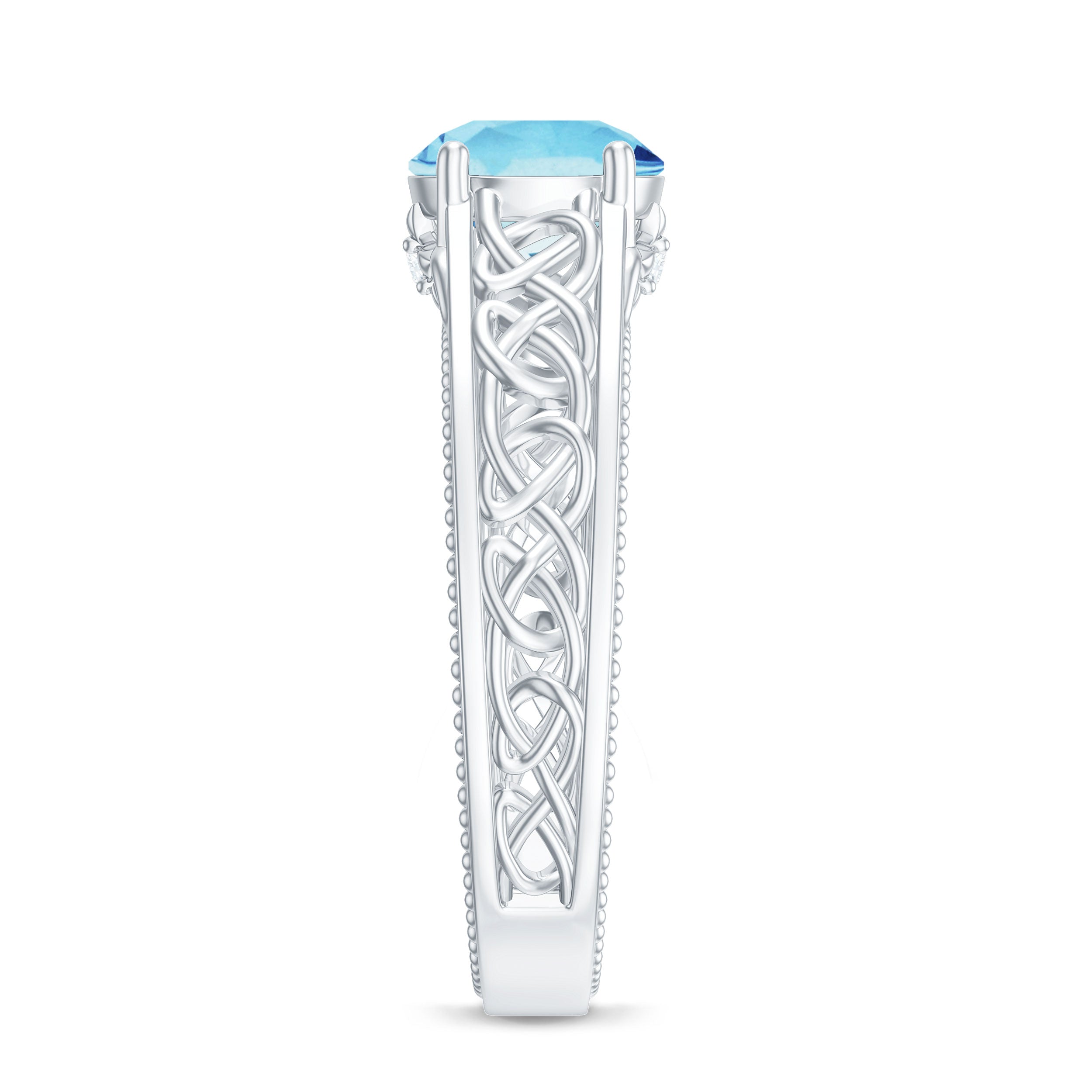 Aquamarine Engagement Ring – Vintage Inspired Diamond Accent Blue Gemstone Band