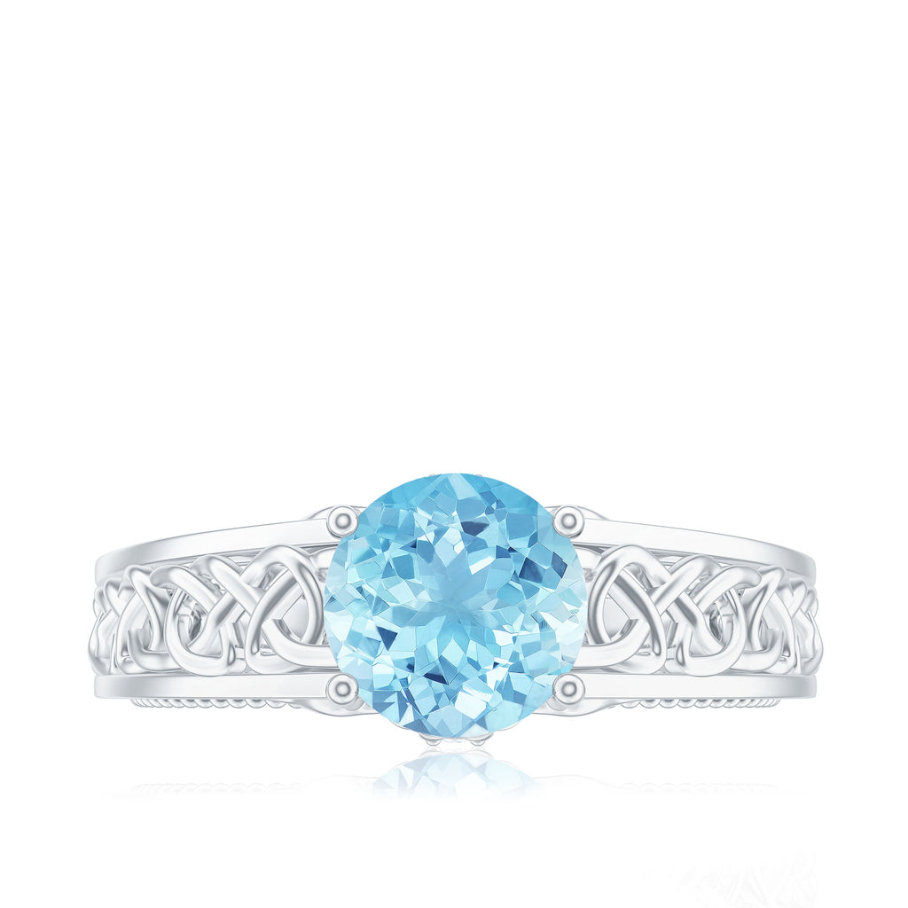 Aquamarine Engagement Ring – Vintage Inspired Diamond Accent Blue Gemstone Band