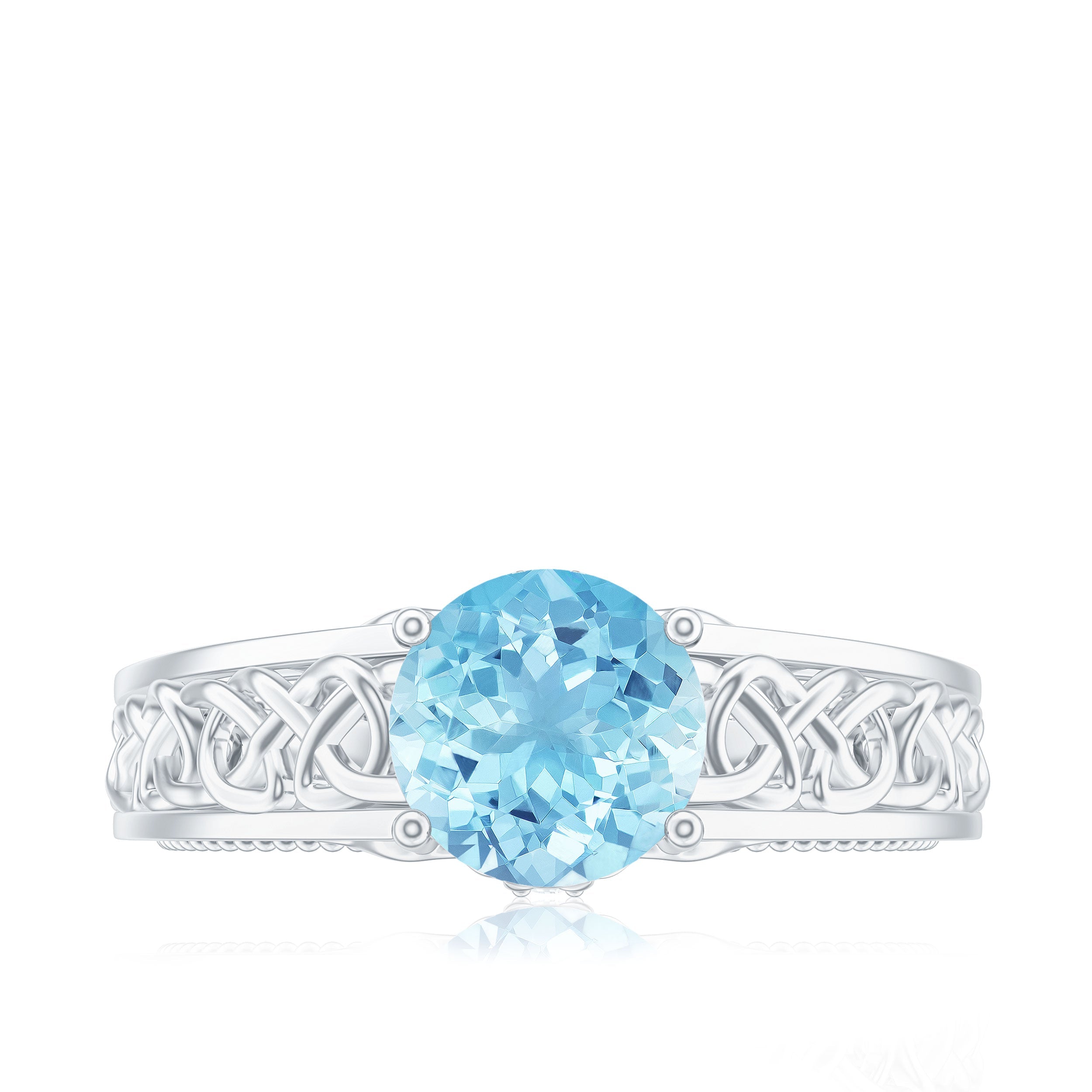 Aquamarine Engagement Ring – Vintage Inspired Diamond Accent Blue Gemstone Band