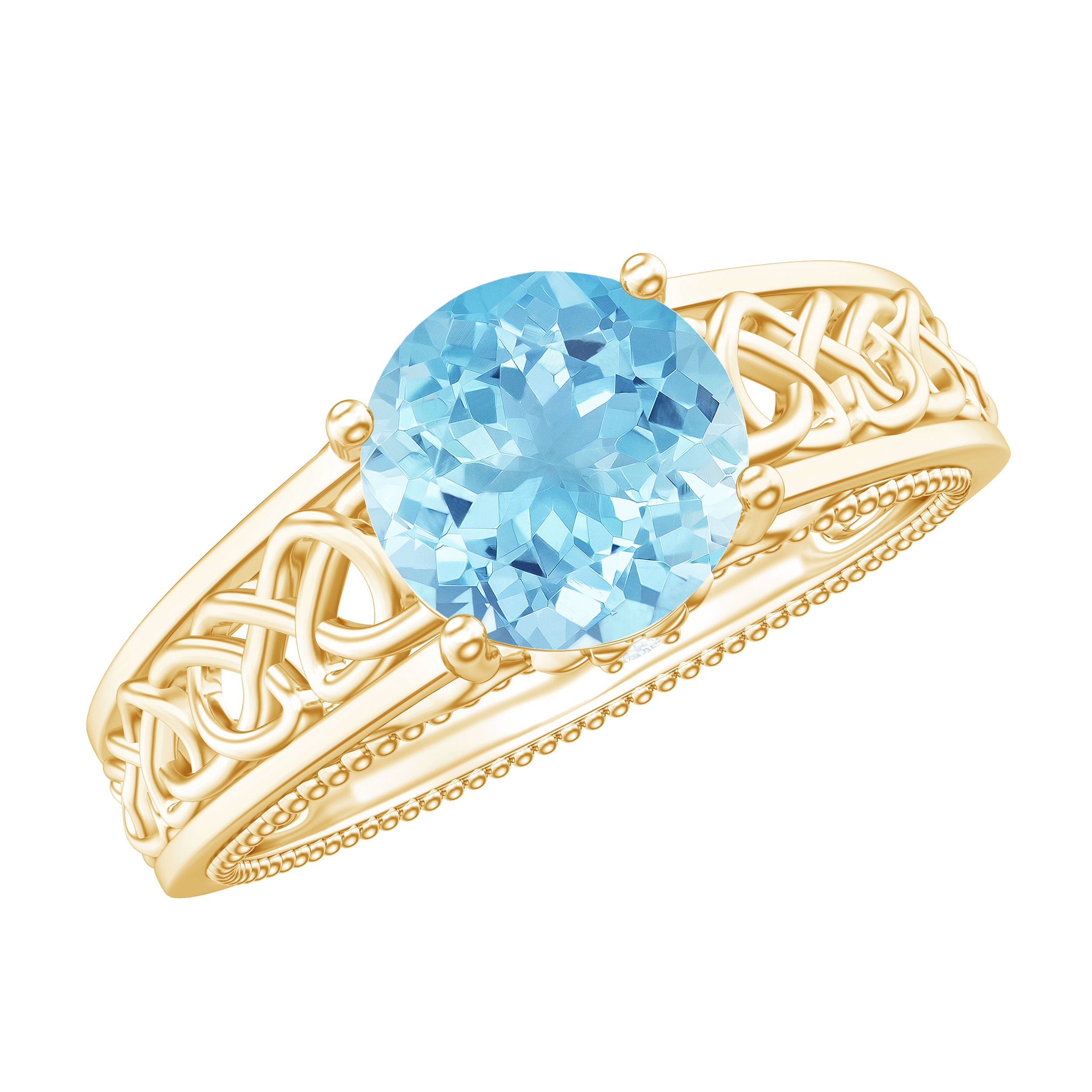 Aquamarine Engagement Ring – Vintage Inspired Diamond Accent Blue Gemstone Band
