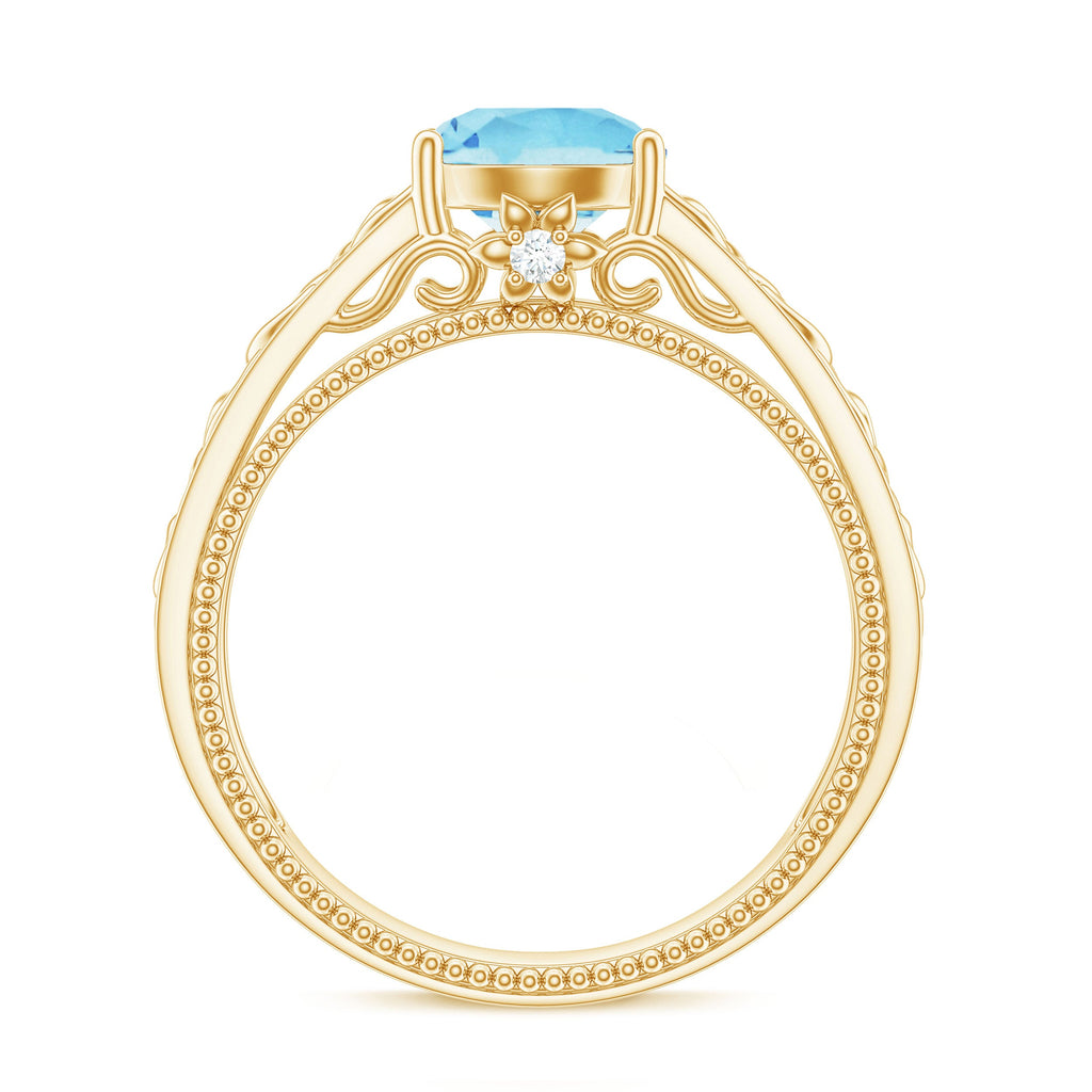 Aquamarine Engagement Ring – Vintage Inspired Diamond Accent Blue Gemstone Band