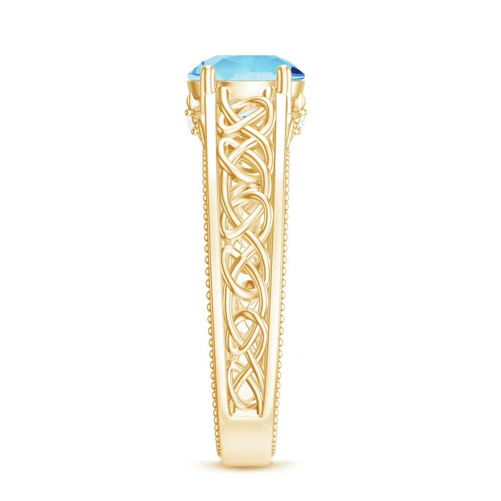 Aquamarine Engagement Ring – Vintage Inspired Diamond Accent Blue Gemstone Band