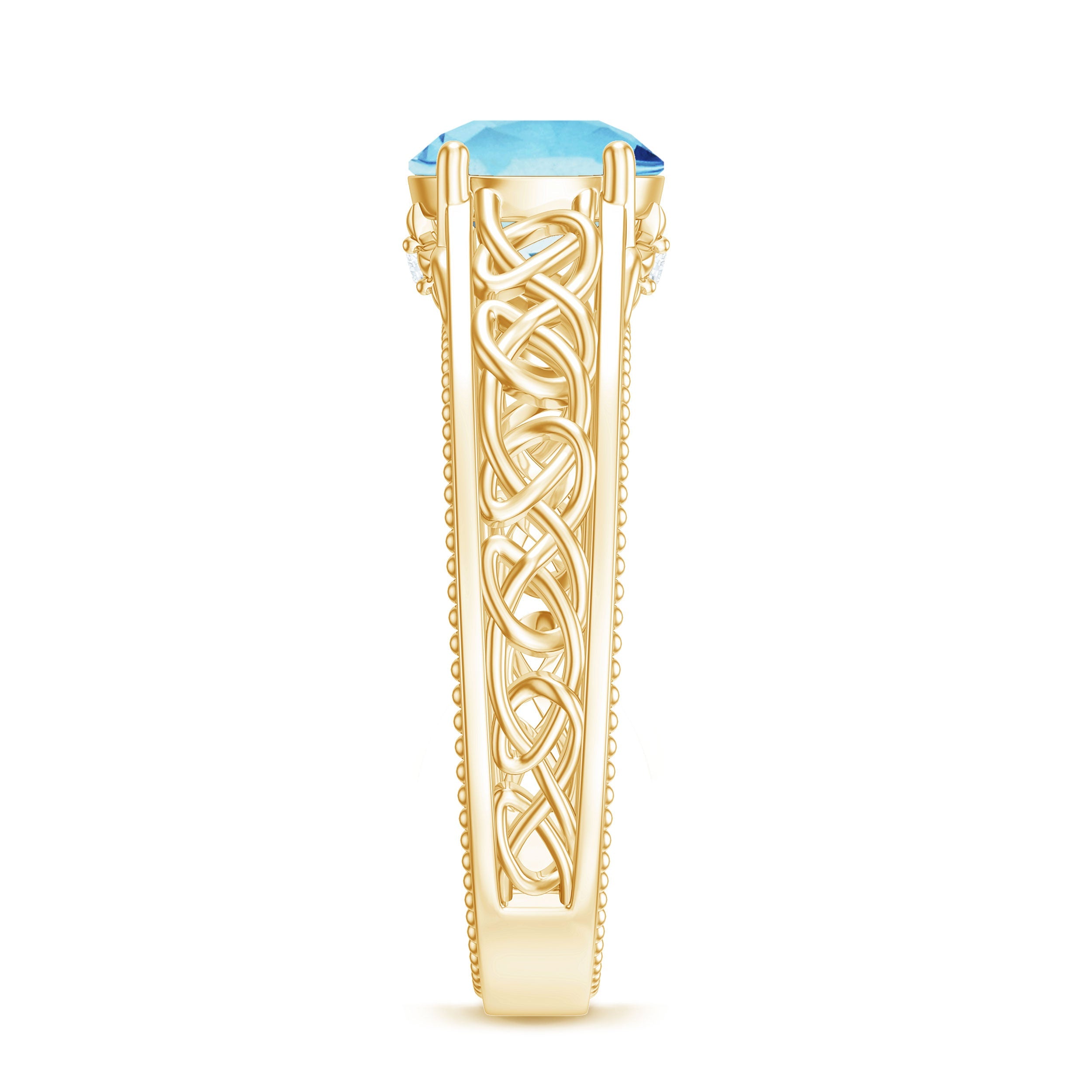 Aquamarine Engagement Ring – Vintage Inspired Diamond Accent Blue Gemstone Band