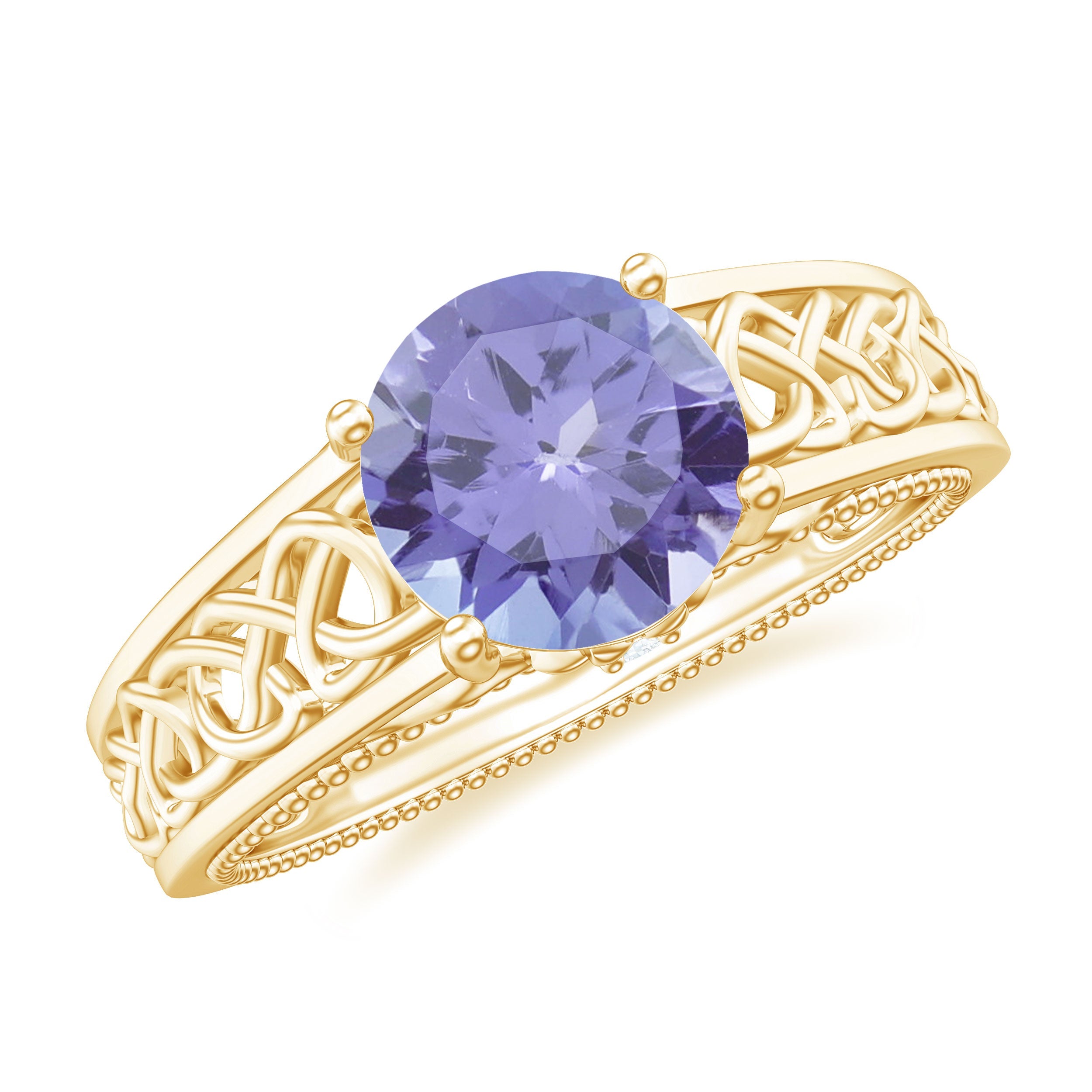 Lab Created Tanzanite Ring – 1.6 Carat Solitaire Blue Gemstone with Celtic Knot Band