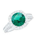 Lab Grown Emerald Ring - Vintage Engagement Ring With Halo Diamond Design