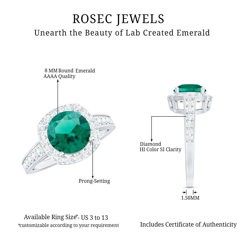 Lab Grown Emerald Ring - Vintage Engagement Ring With Halo Diamond Design