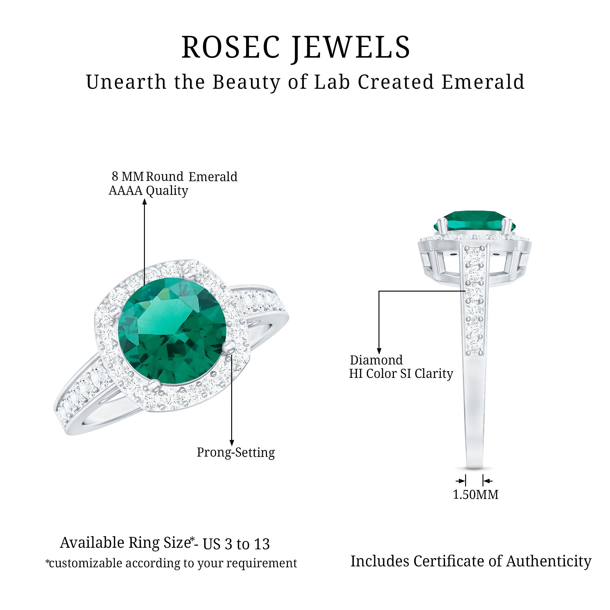 Lab Grown Emerald Ring - Vintage Engagement Ring With Halo Diamond Design