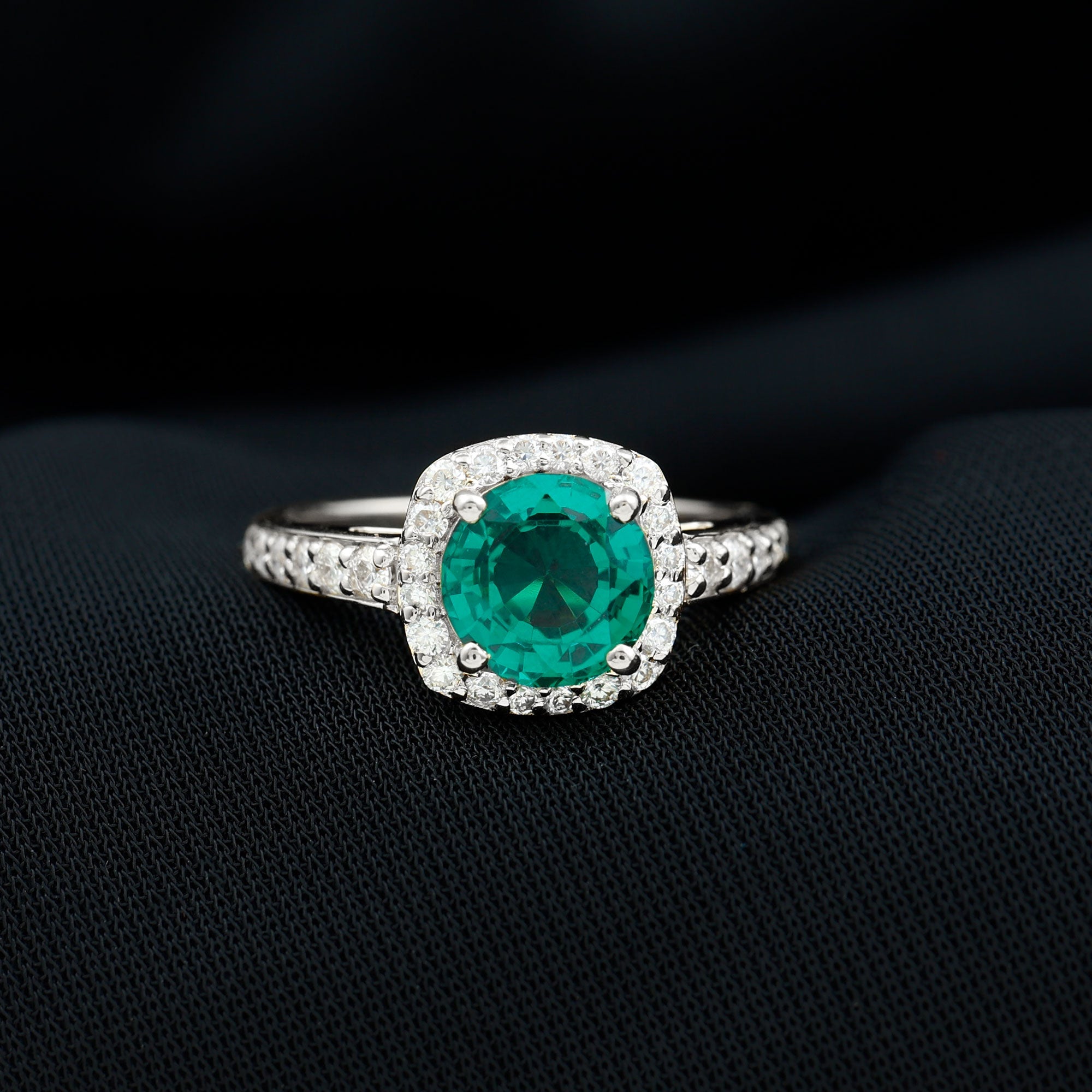 Lab Grown Emerald Ring - Vintage Engagement Ring With Halo Diamond Design