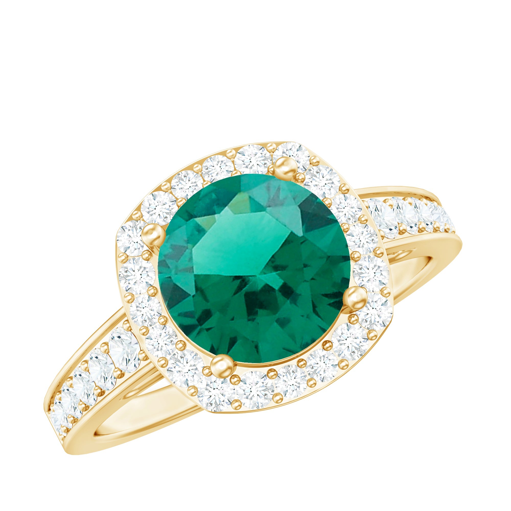 Lab Grown Emerald Ring - Vintage Engagement Ring With Halo Diamond Design