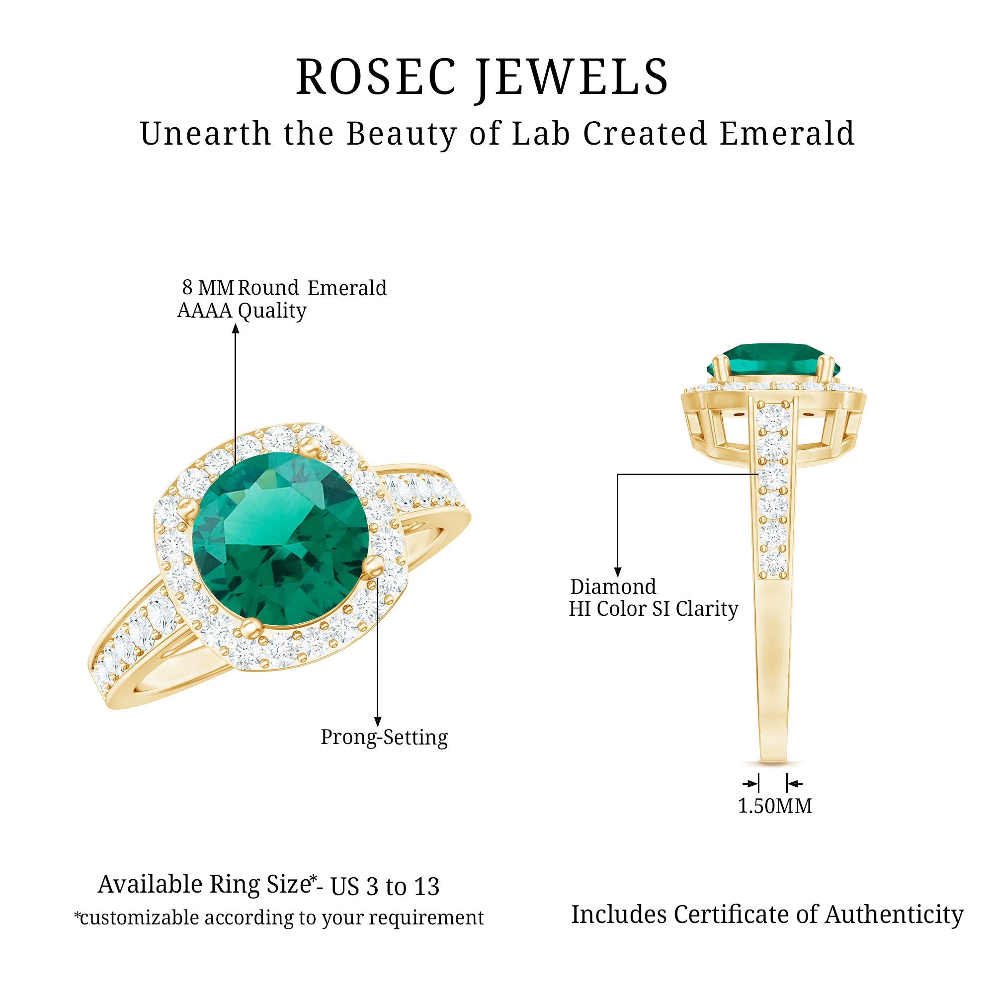 Lab Grown Emerald Ring - Vintage Engagement Ring With Halo Diamond Design