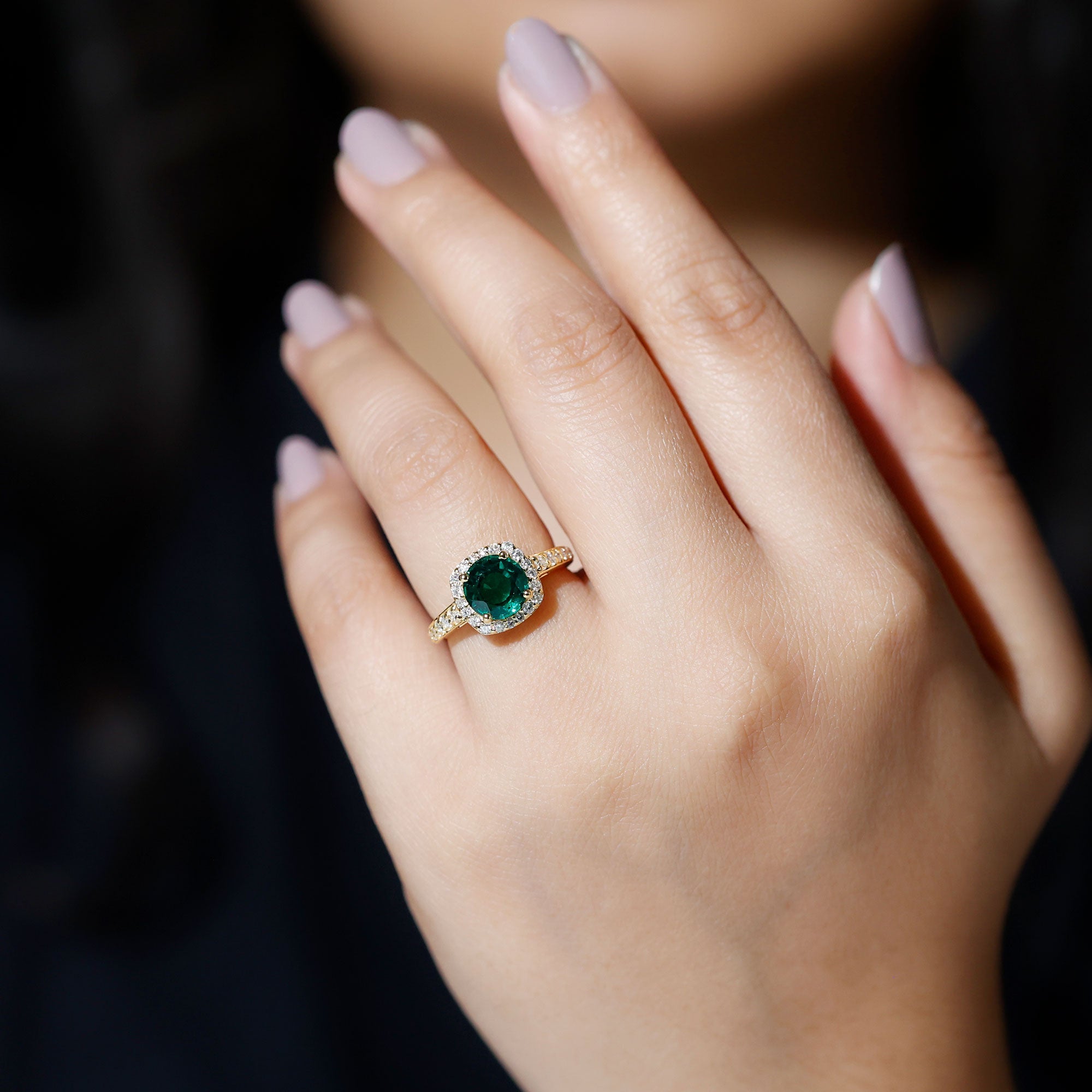 Lab Grown Emerald Ring - Vintage Engagement Ring With Halo Diamond Design