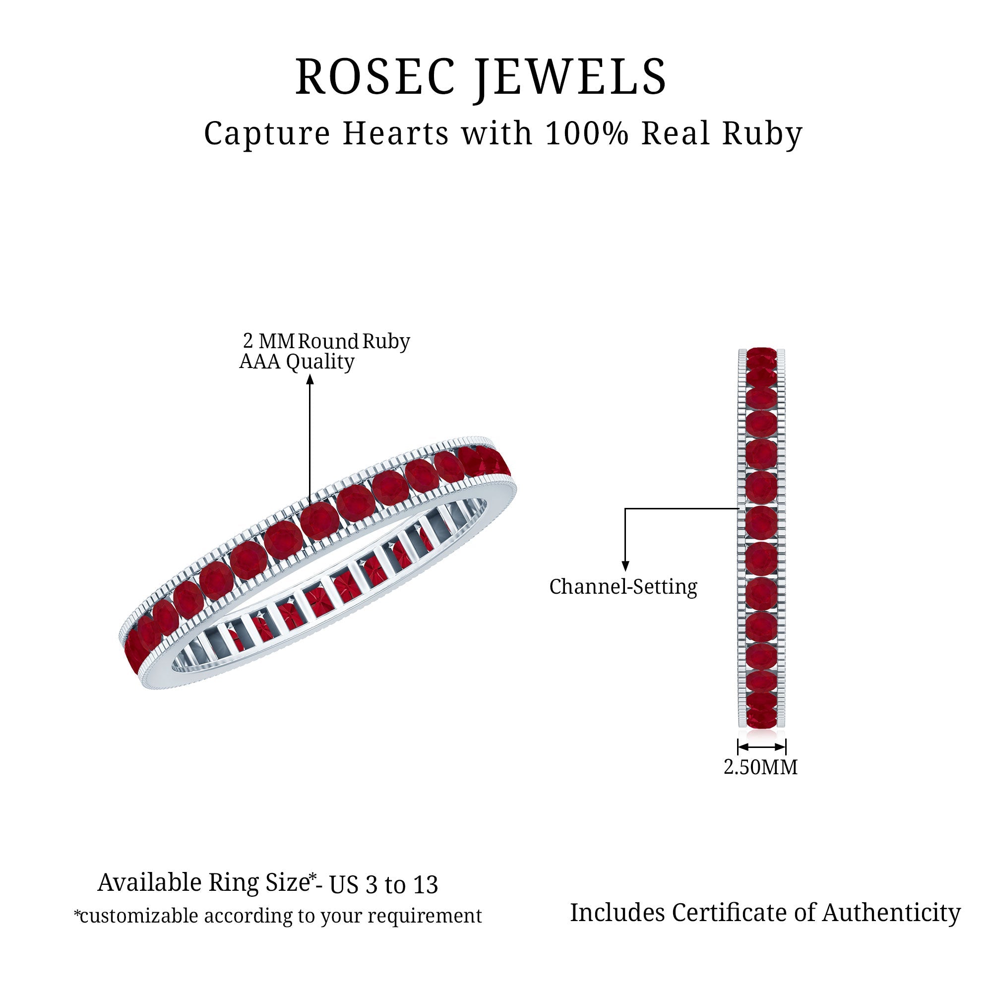 Ruby Eternity Ring – AAA Grade Channel Set Ruby Stackable Anniversary Band