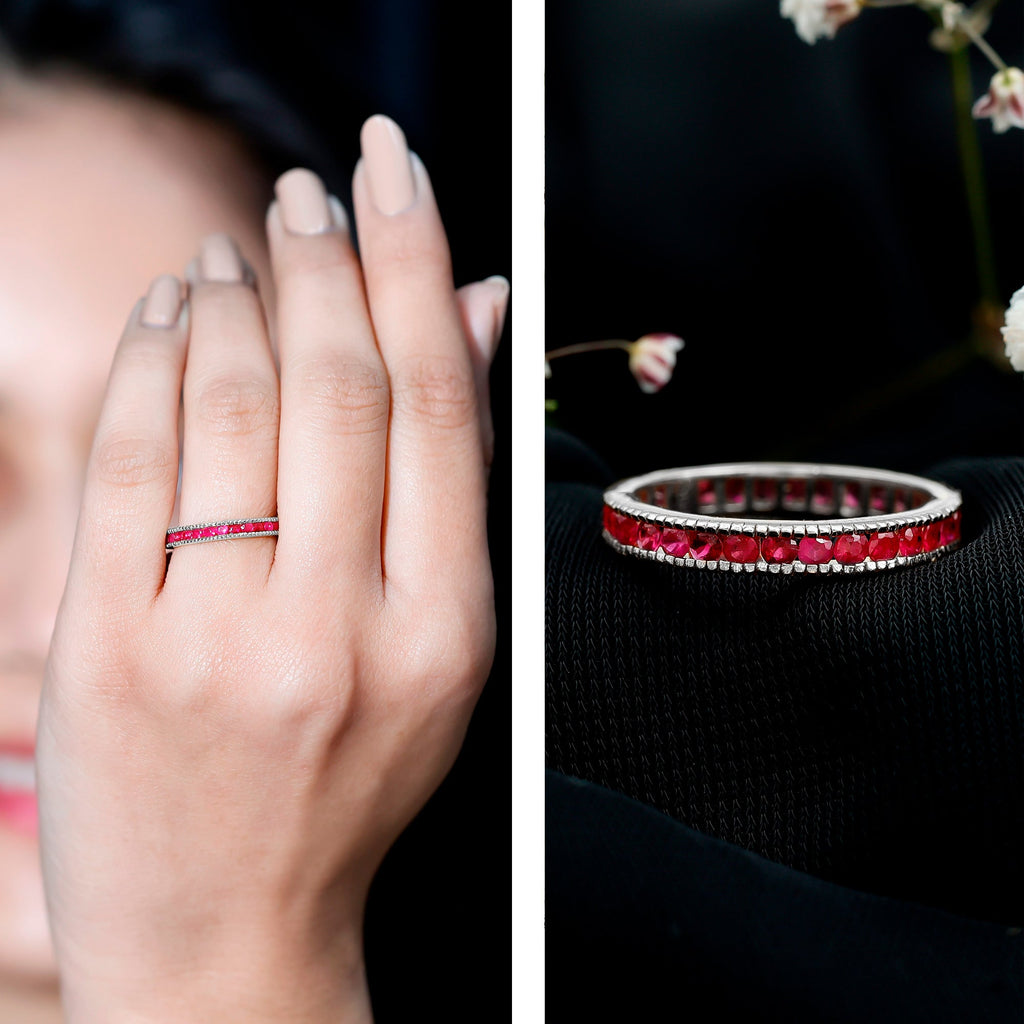 Ruby Eternity Ring – AAA Grade Channel Set Ruby Stackable Anniversary Band