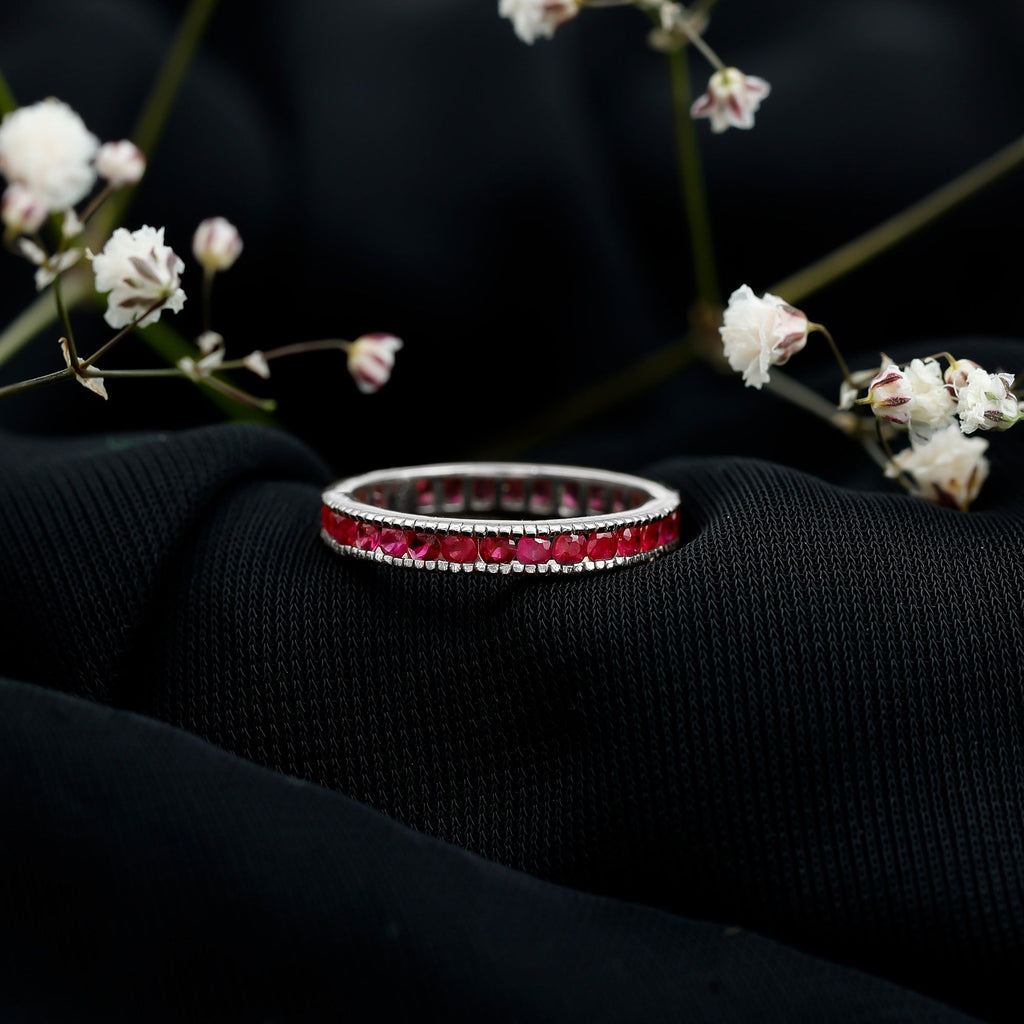 Ruby Eternity Ring – AAA Grade Channel Set Ruby Stackable Anniversary Band