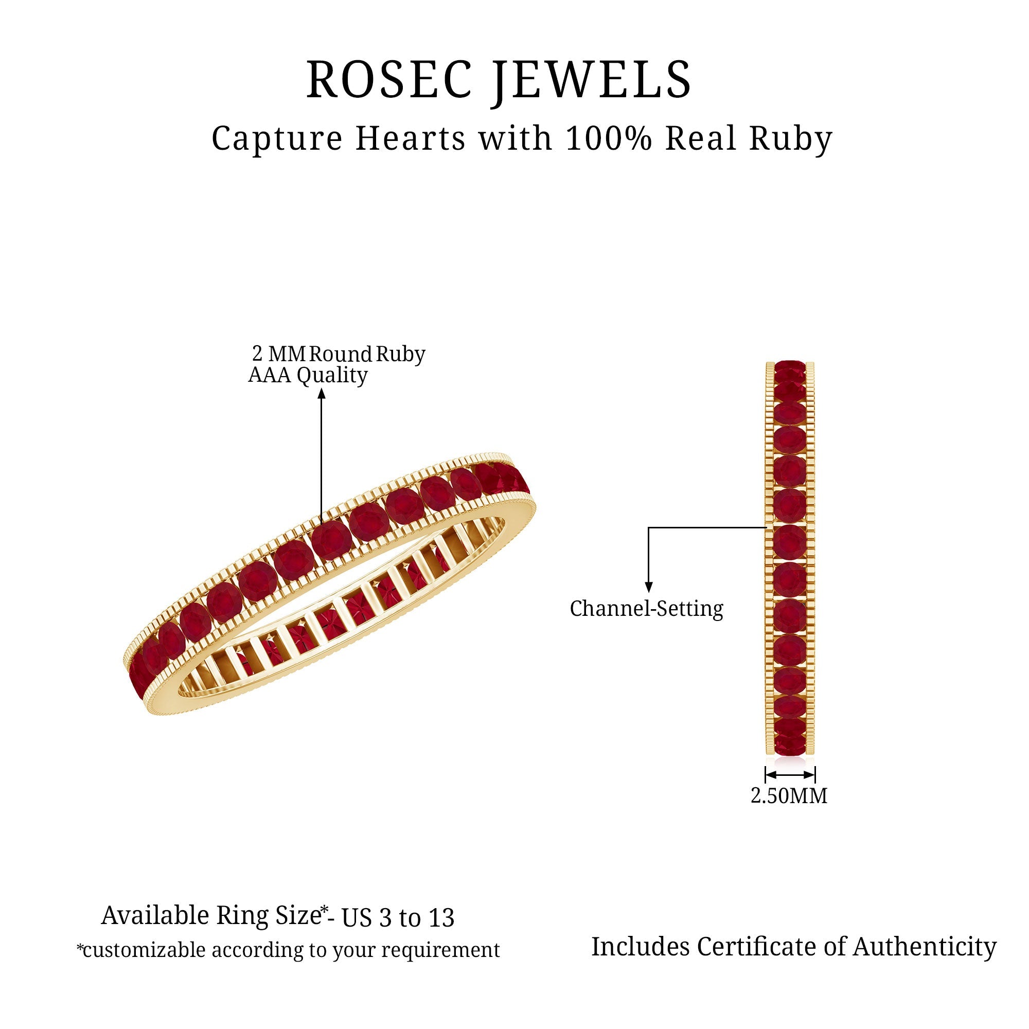 Ruby Eternity Ring – AAA Grade Channel Set Ruby Stackable Anniversary Band
