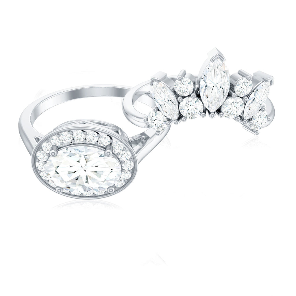 Designer Moissanite Oval Halo Wedding Ring Set with Certificate
