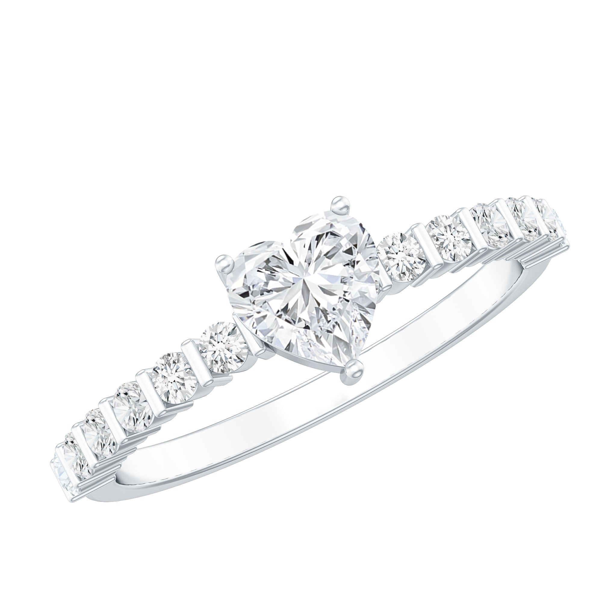Certified 5 MM Moissanite Heart Engagement Ring with Side Stones