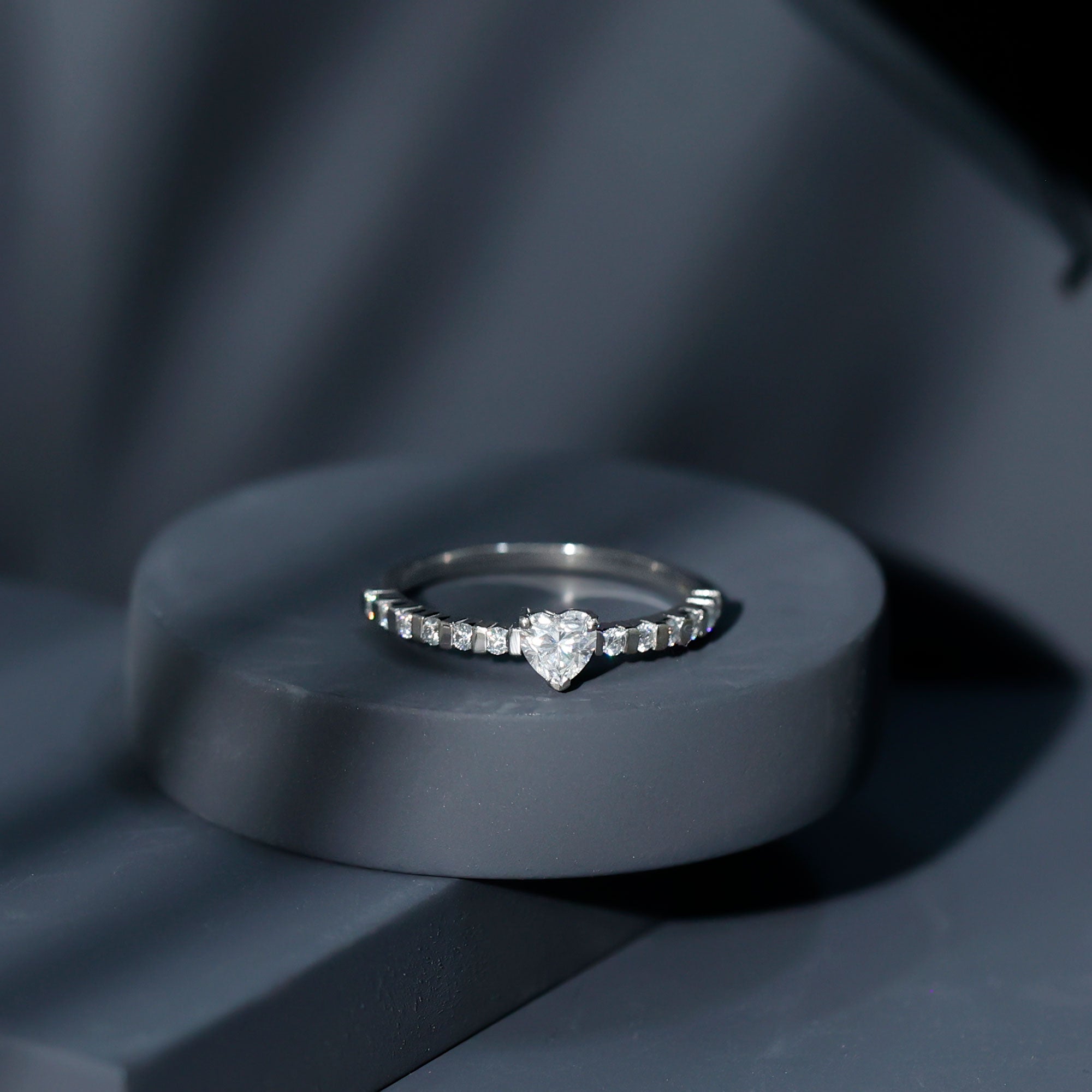 Certified 5 MM Moissanite Heart Engagement Ring with Side Stones