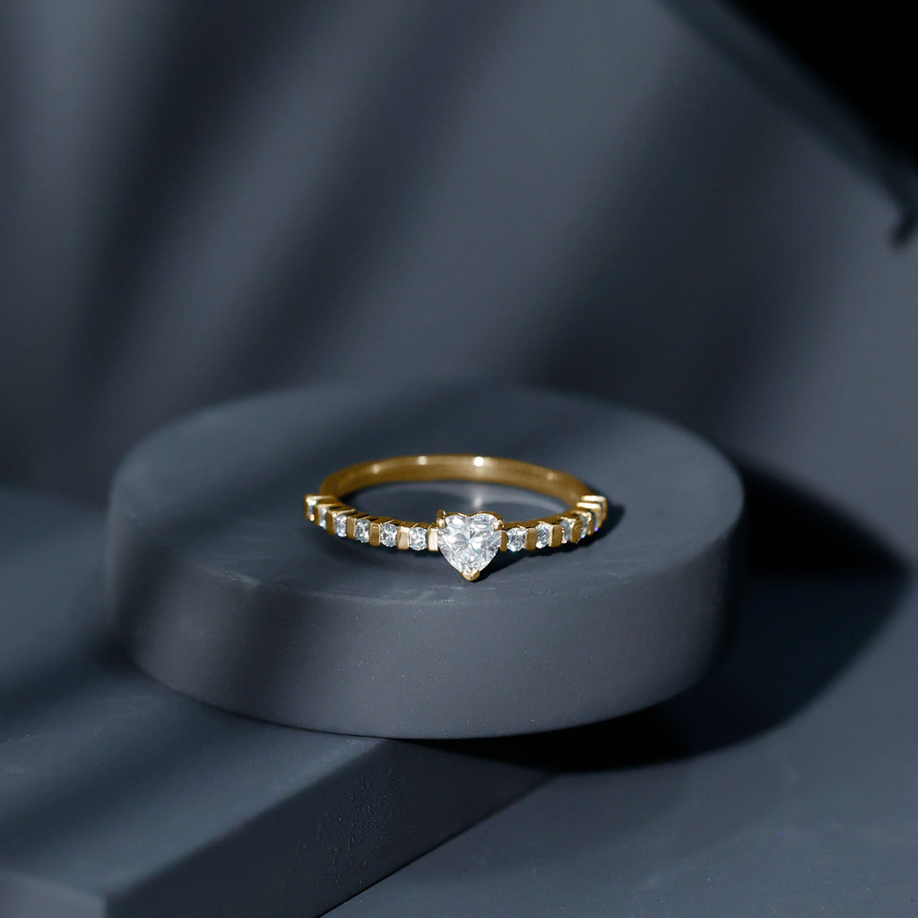 Certified 5 MM Moissanite Heart Engagement Ring with Side Stones
