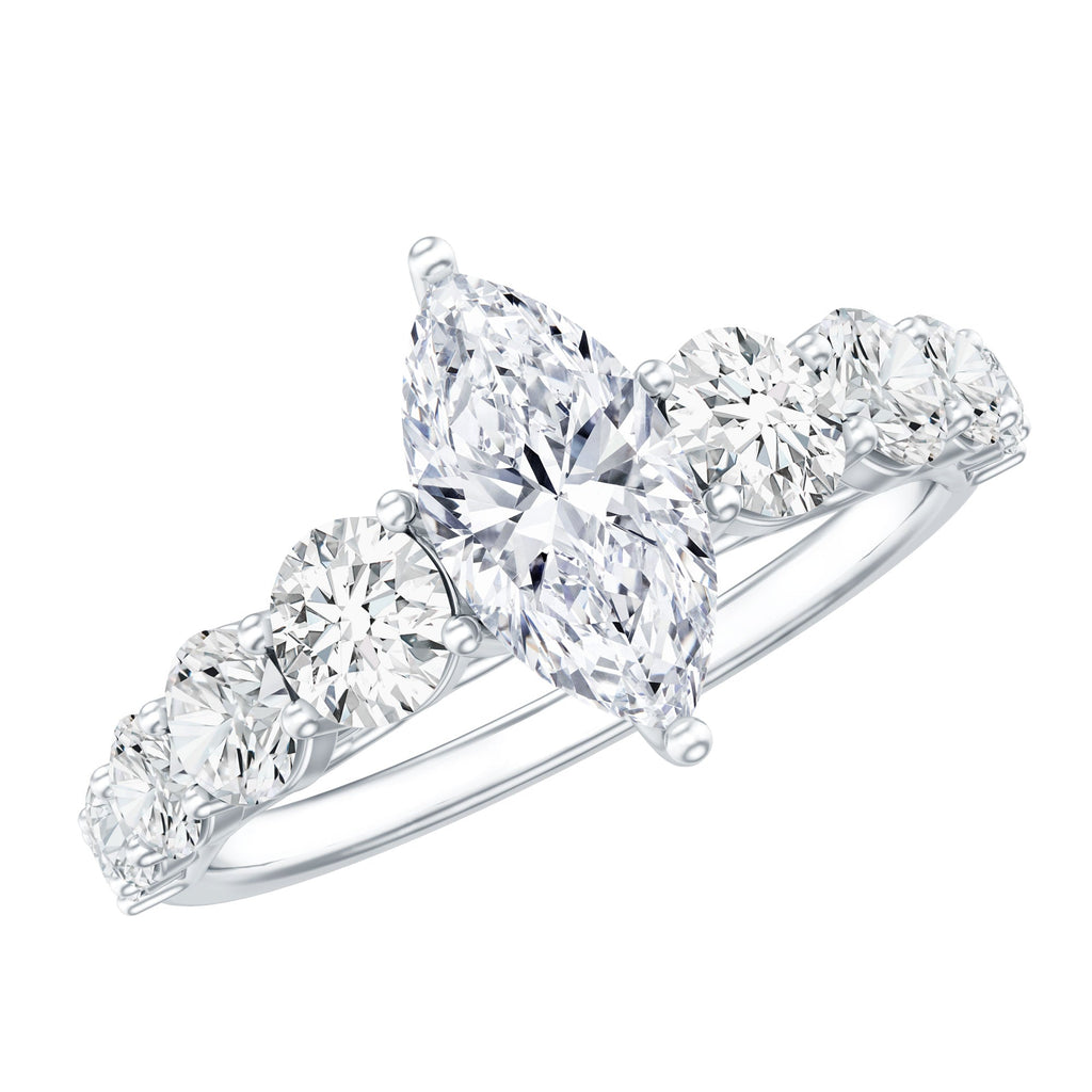 Marquise Moissanite Ring – Elegant Engagement Ring with Side Stones, Prong Setting