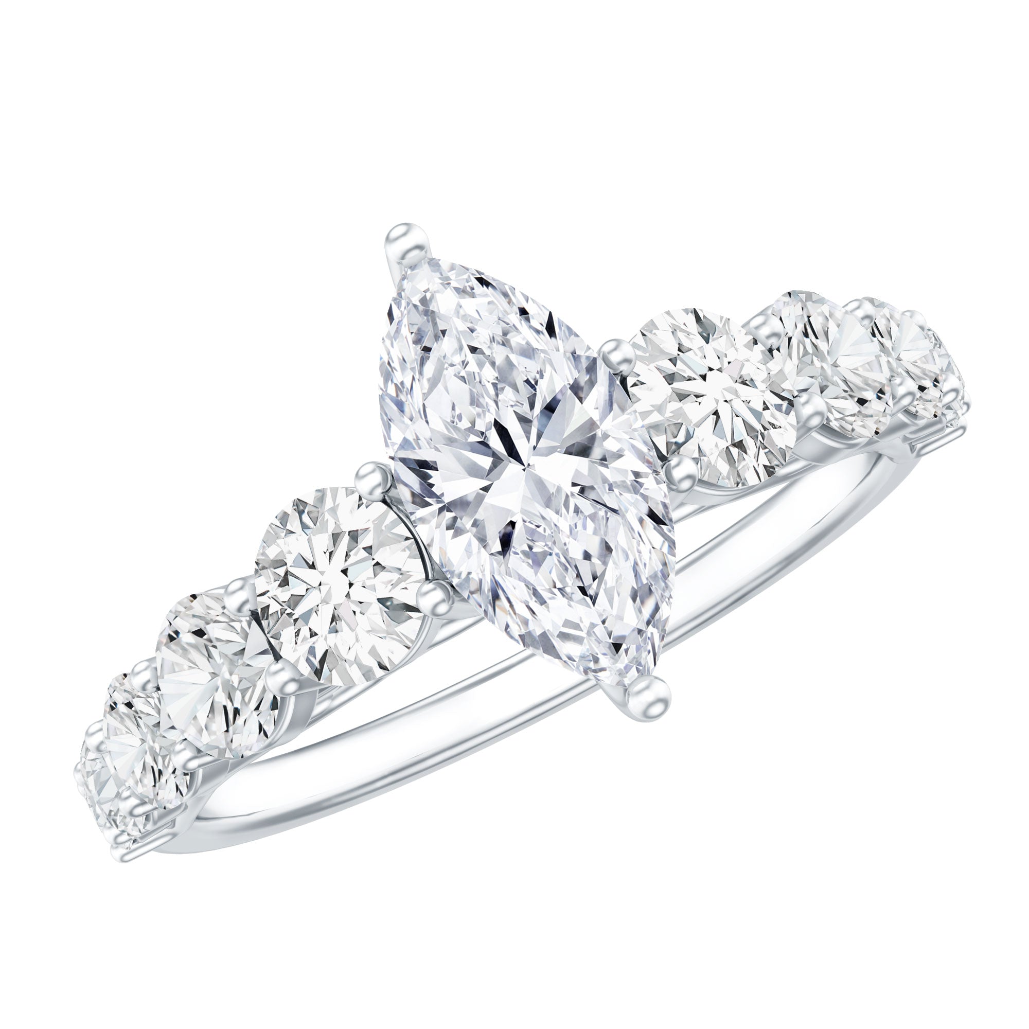 Marquise Moissanite Ring – Elegant Engagement Ring with Side Stones, Prong Setting
