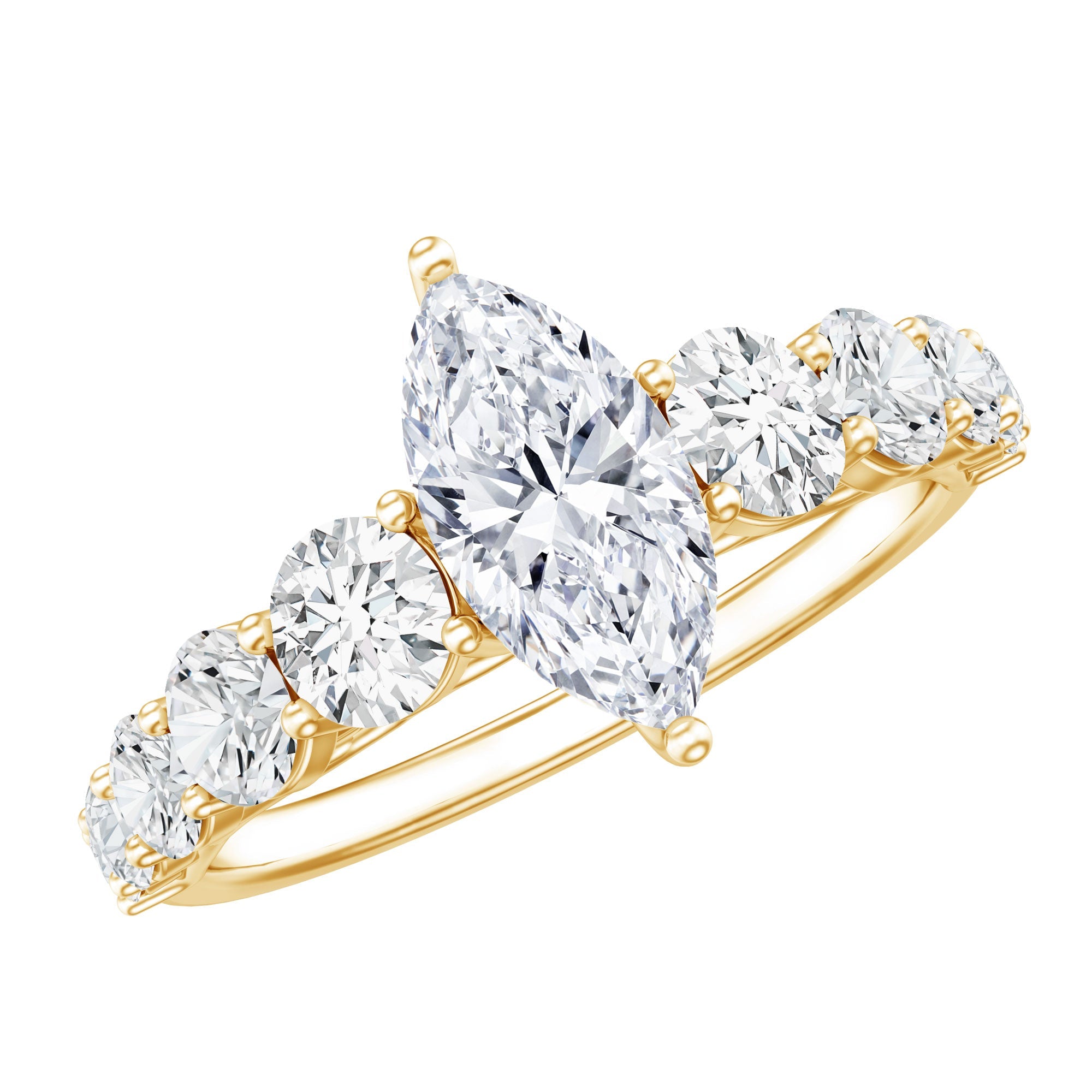 Marquise Moissanite Ring – Elegant Engagement Ring with Side Stones, Prong Setting