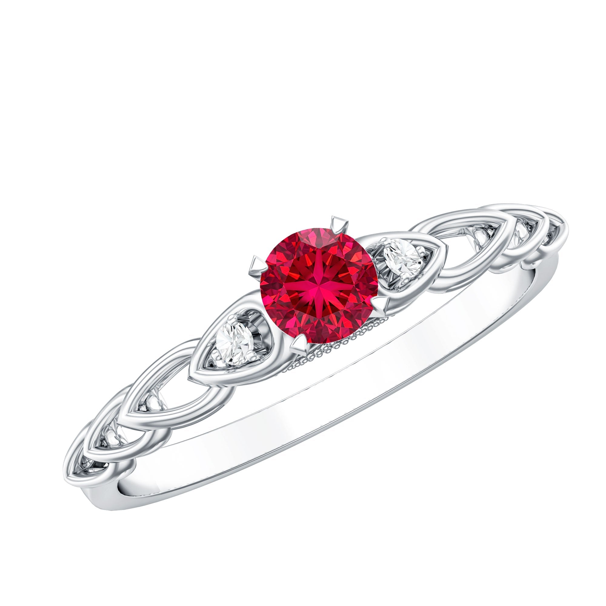Lab Grown Ruby Ring – Designer Promise Ring with Sparkling Diamond Accents in Prong Setting
