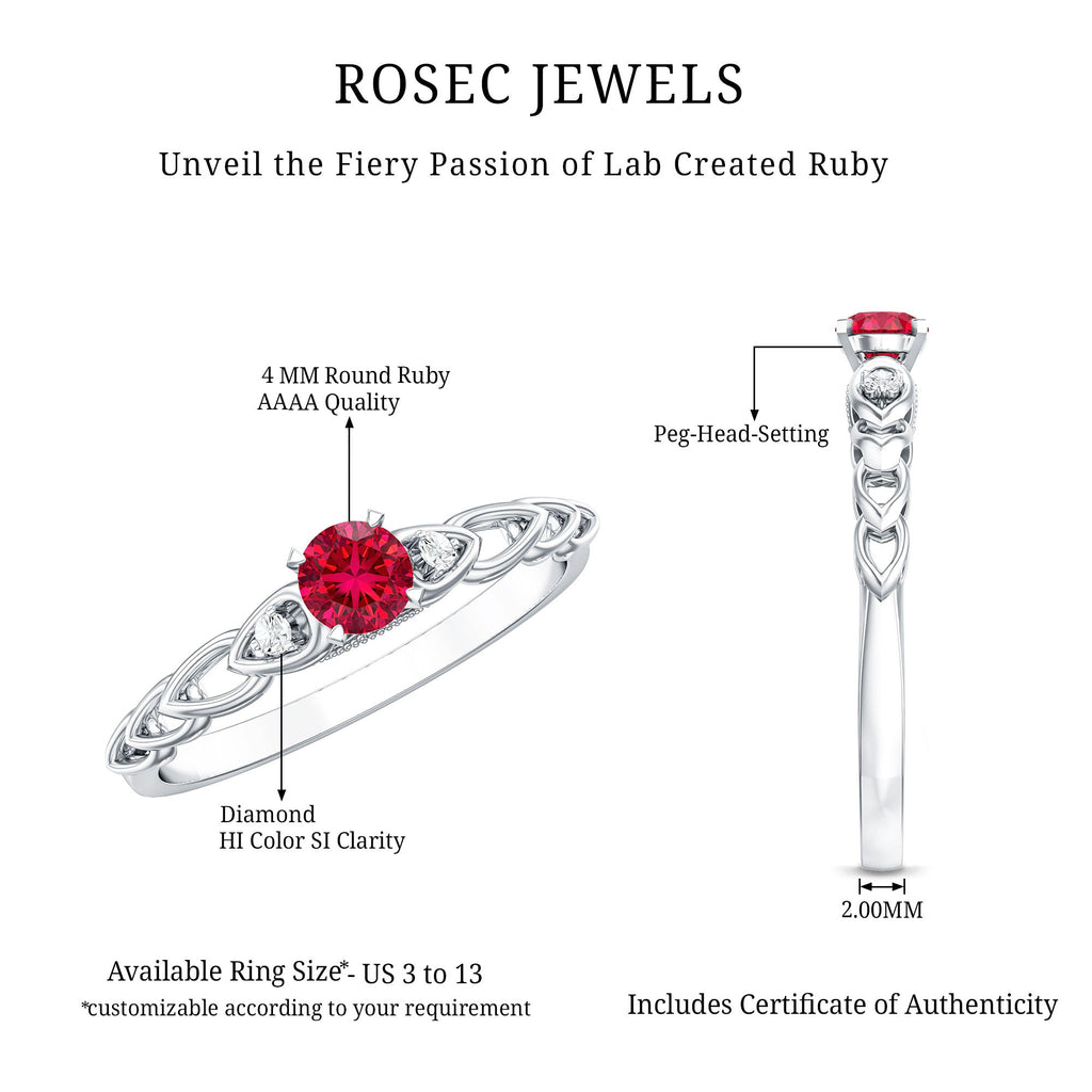 Lab Grown Ruby Ring – Designer Promise Ring with Sparkling Diamond Accents in Prong Setting