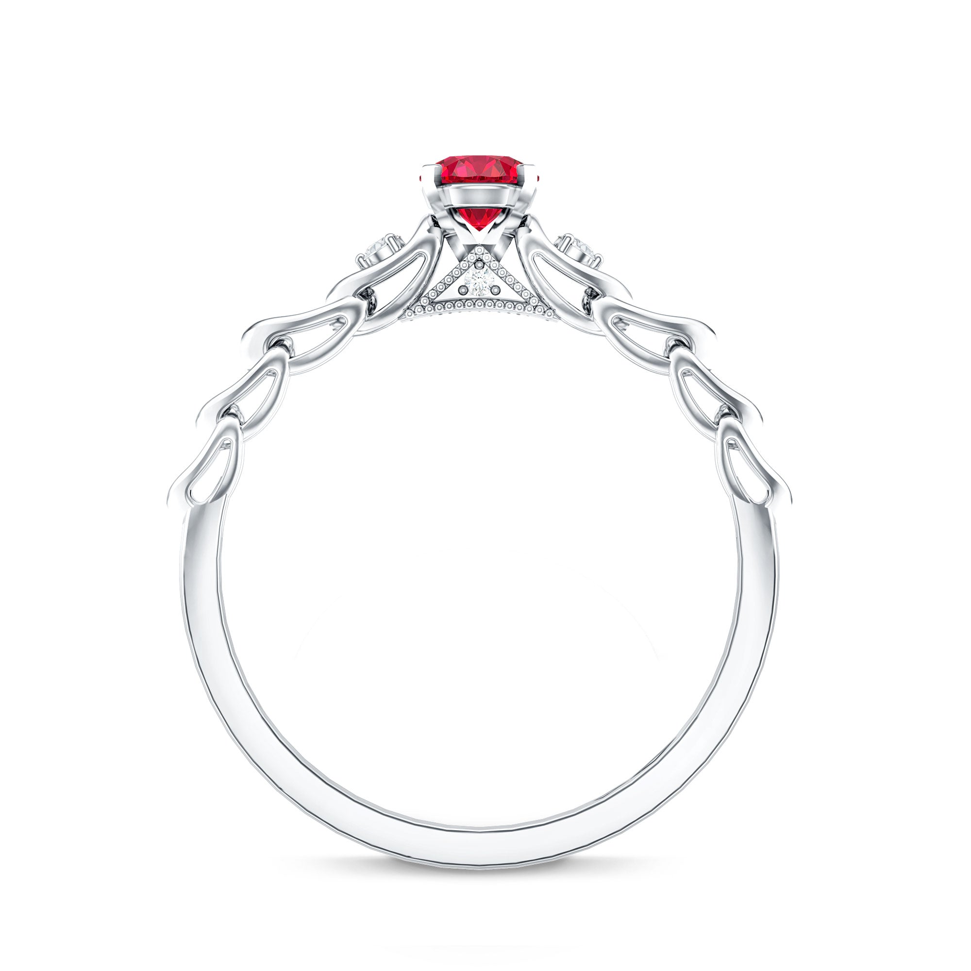 Lab Grown Ruby Ring – Designer Promise Ring with Sparkling Diamond Accents in Prong Setting