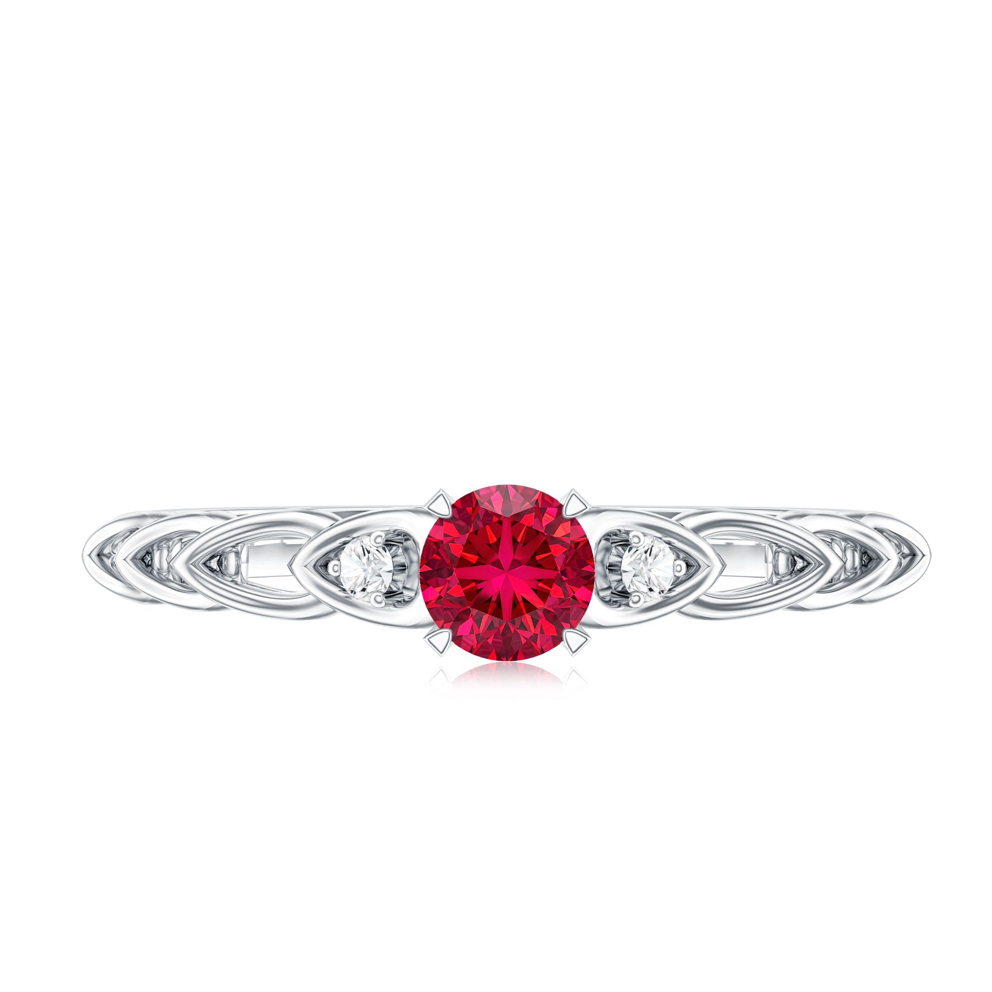 Lab Grown Ruby Ring – Designer Promise Ring with Sparkling Diamond Accents in Prong Setting