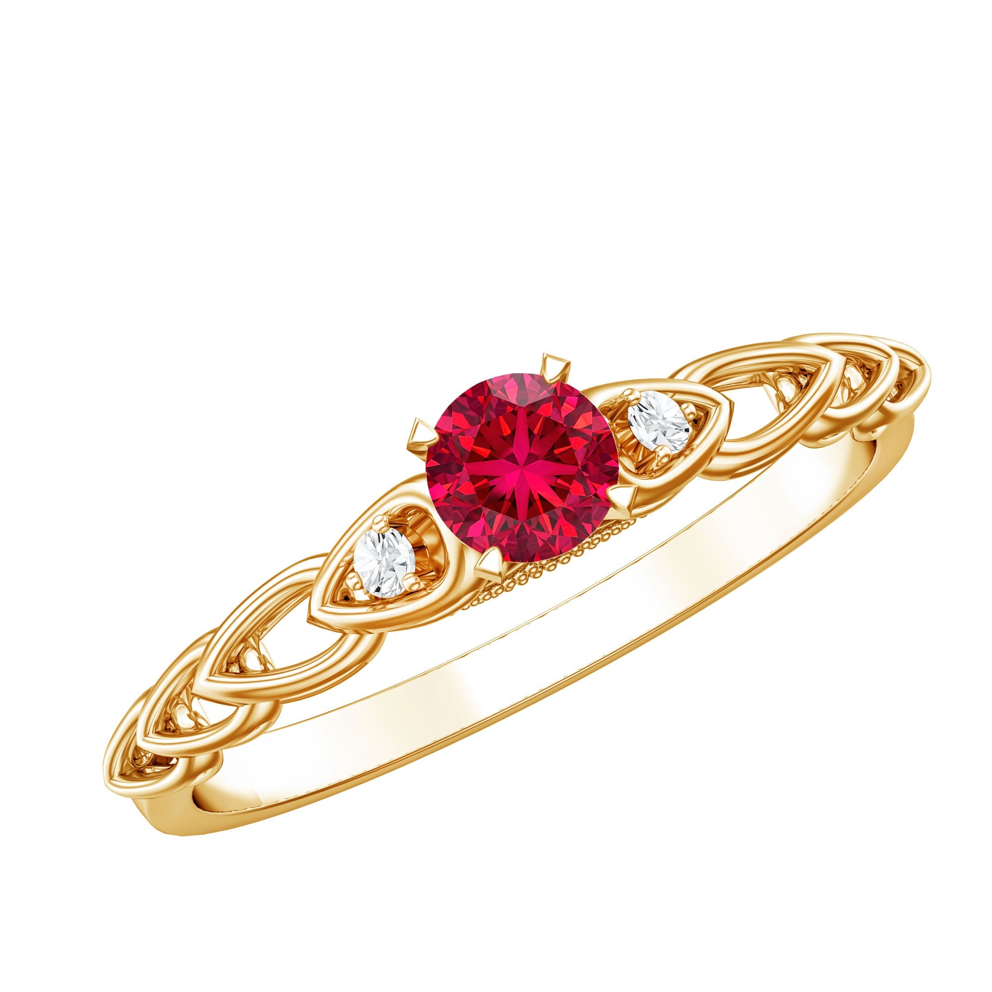 Lab Grown Ruby Ring – Designer Promise Ring with Sparkling Diamond Accents in Prong Setting